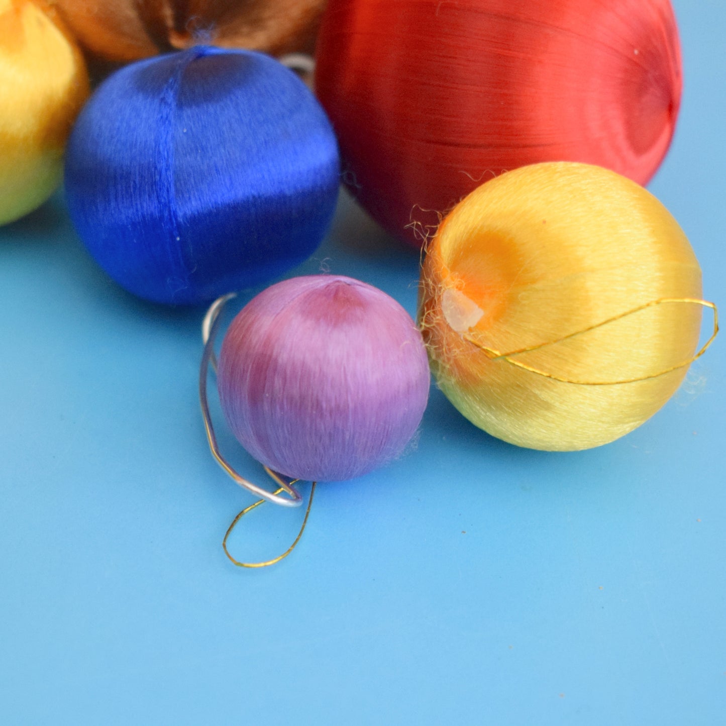 Vintage 1970s Satin Christmas Baubles - Mixed