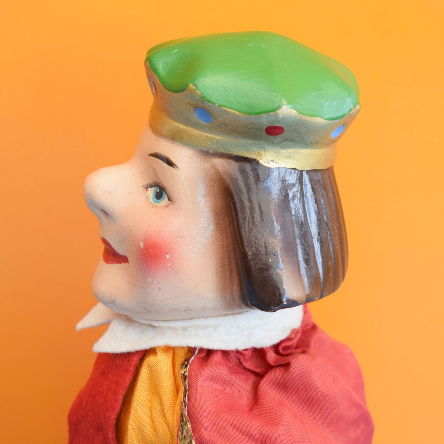 Vintage 1950s Punch & Judy King Hand Puppet - German Paper Mache