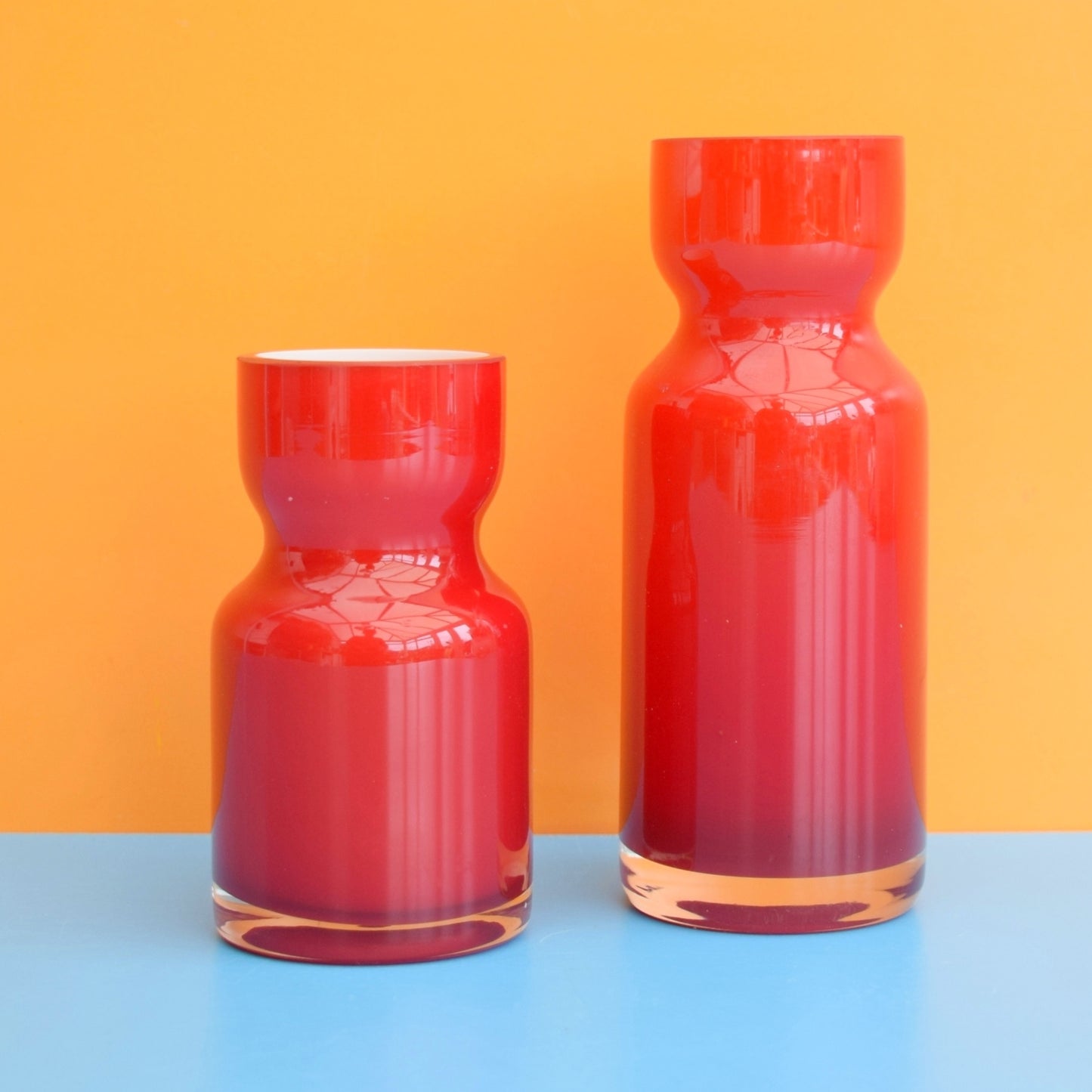 Vintage 1970s Cased Glass Vases - Alsterfors Style - Ruby Red by Pineapple Retro