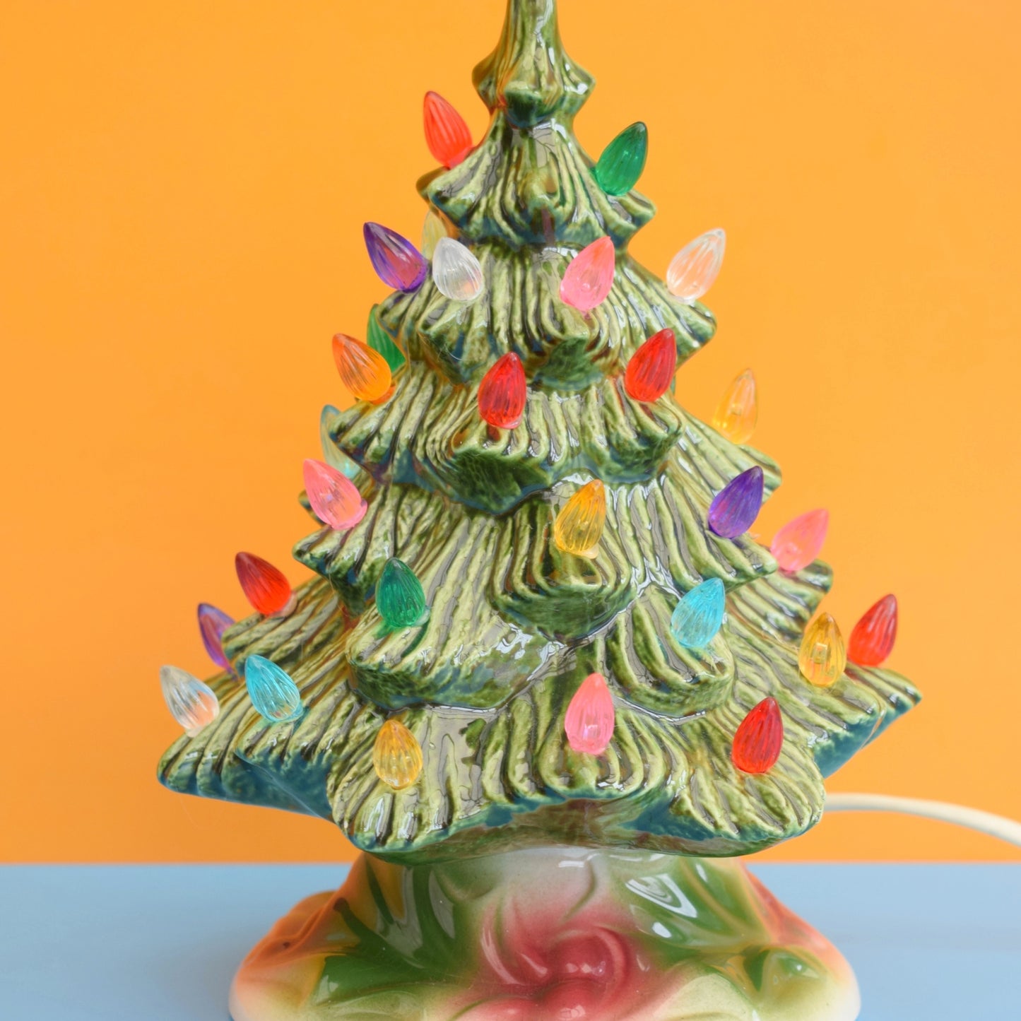 Vintage 1970s Ceramic Christmas Tree Lamp - Rainbow Bulbs - Green - Small by Pineapple Retro