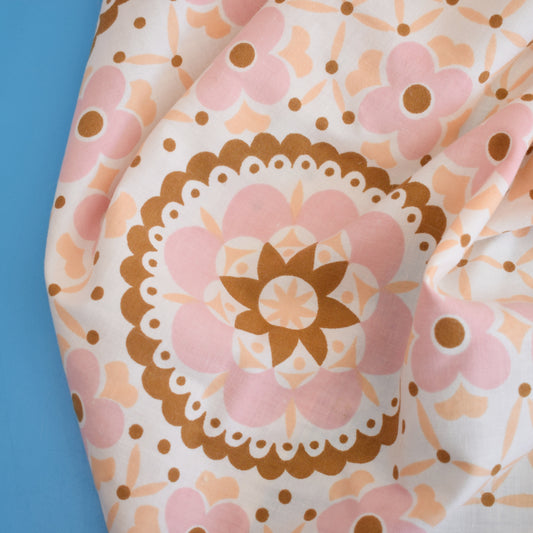 Vintage 1960s Flat Sheet/ Fabric & Pillowcase - Peach/ Pink