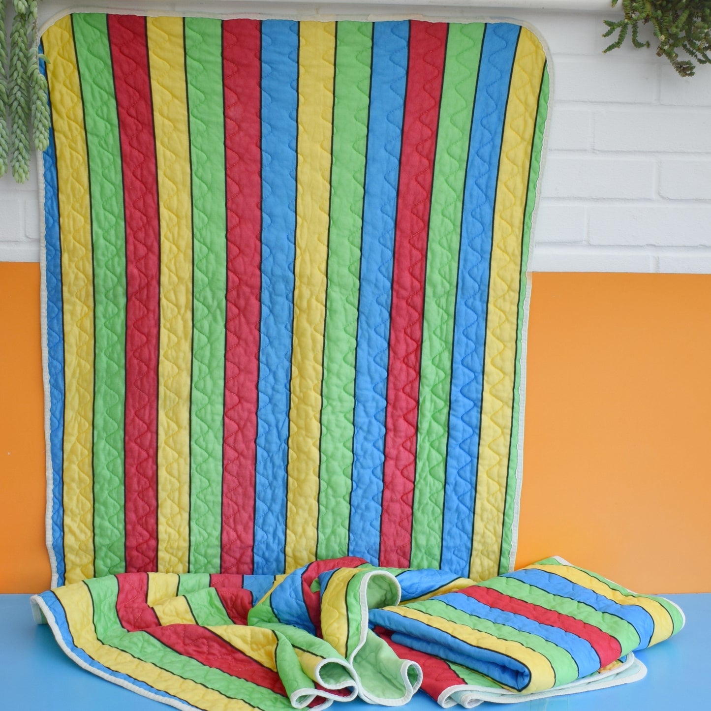 Vintage 1970s Narrow Quilted Throw - Stripes