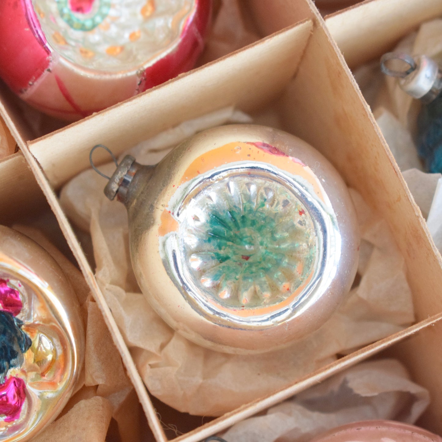 Vintage 1960s Glass Christmas Baubles - Concave Mixed