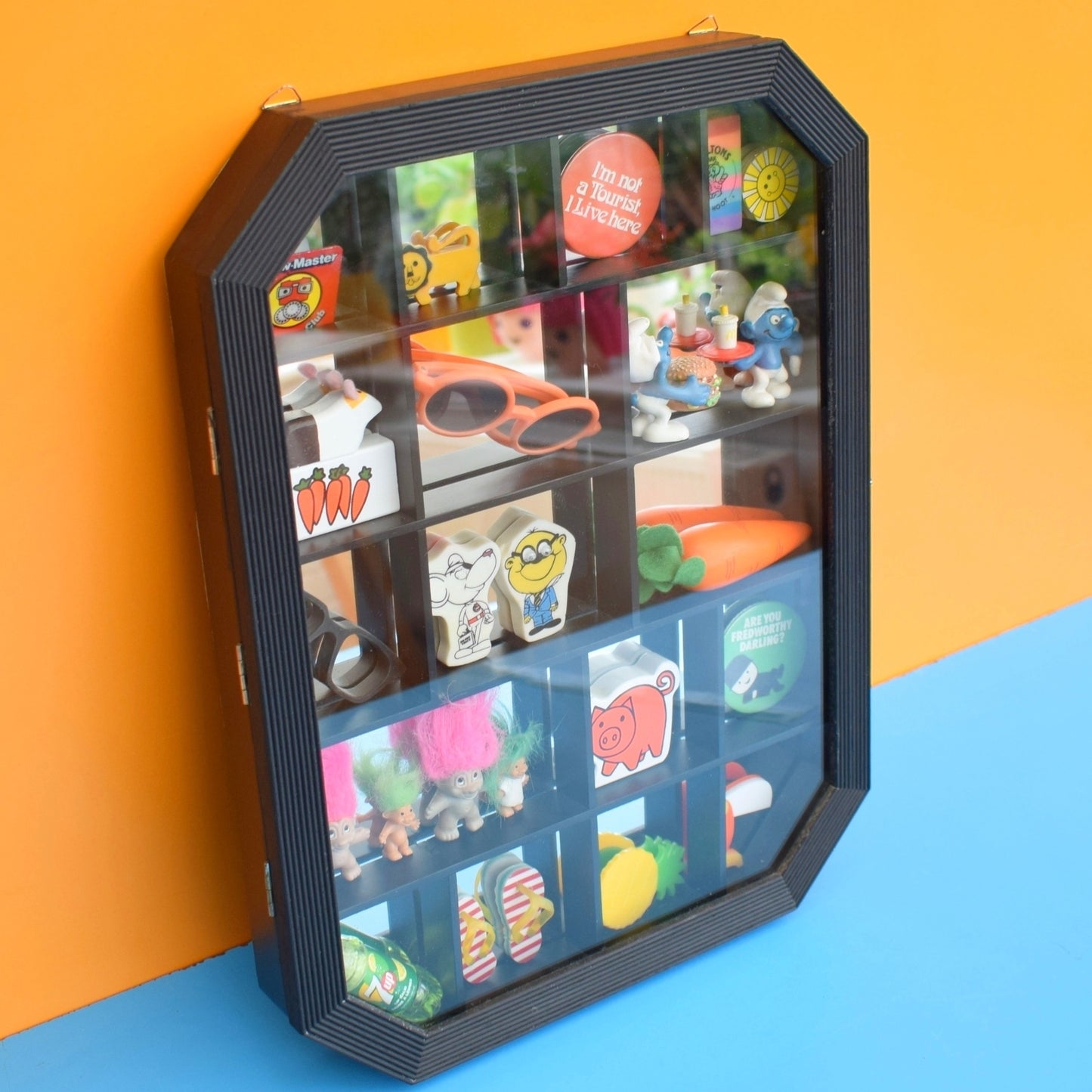 Vintage 1990s Wooden Display Case - Mirrored Back. Black