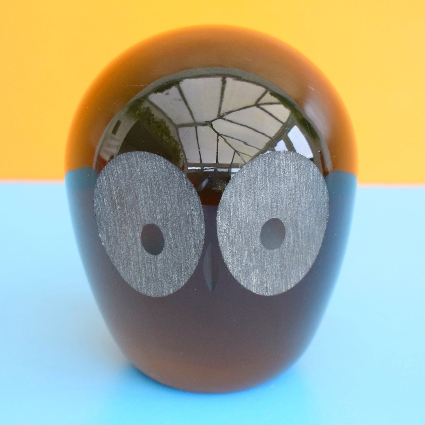 Vintage 1970s Crystal Glass Owl - Whitefriars - Forest Green