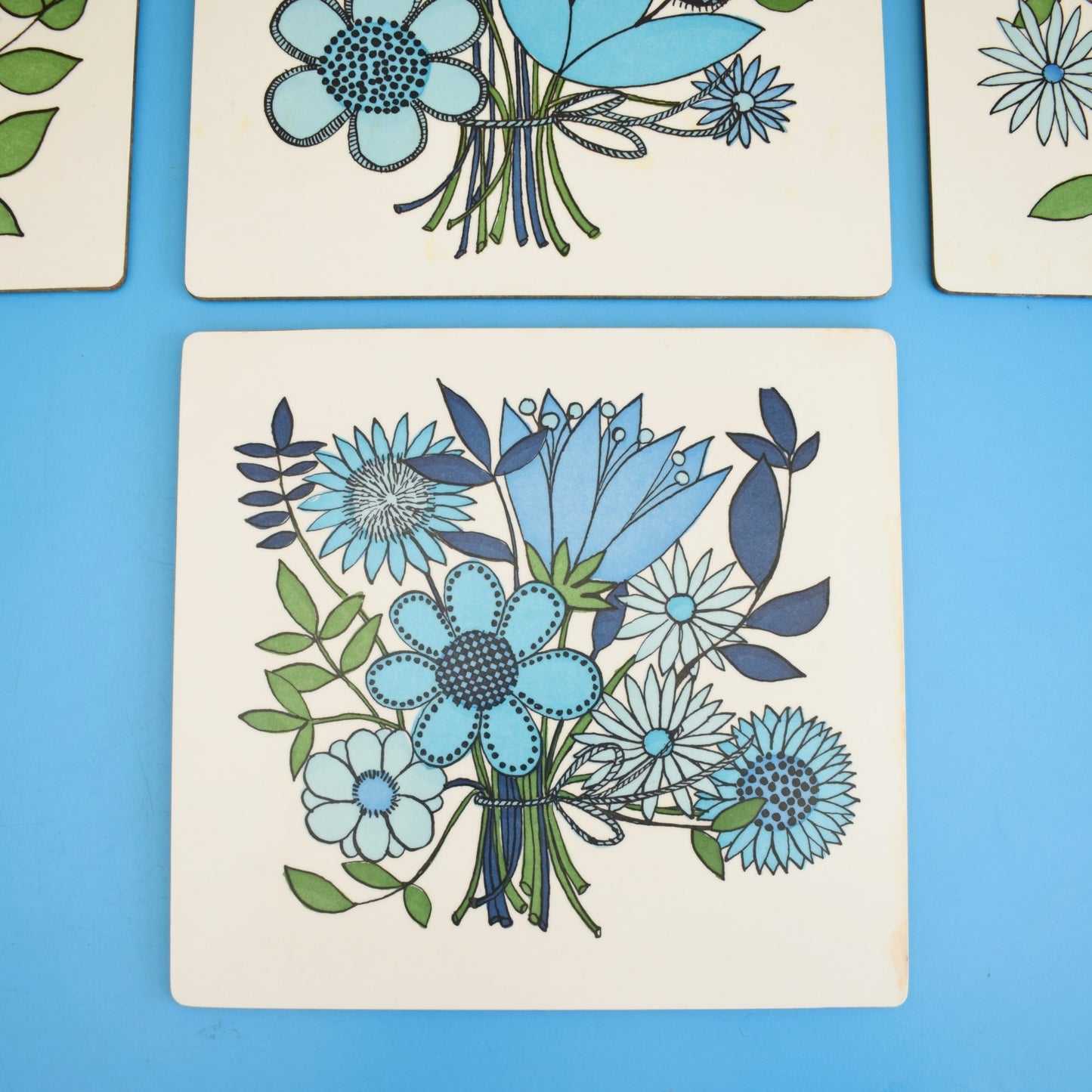 Vintage 1960s Taunton Vale Placemats - Rare - Blue & Green - Boxed by Vintage