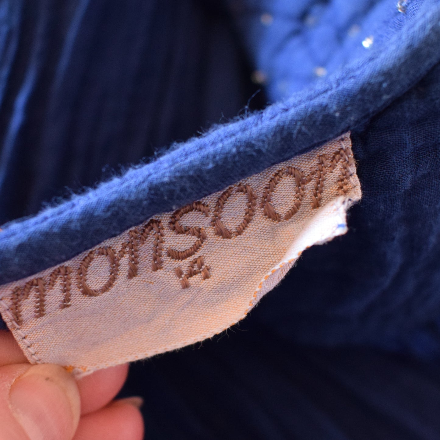 Vintage 1970s Monsoon Dress - Rich Blue Cotton - Size 14/ Free