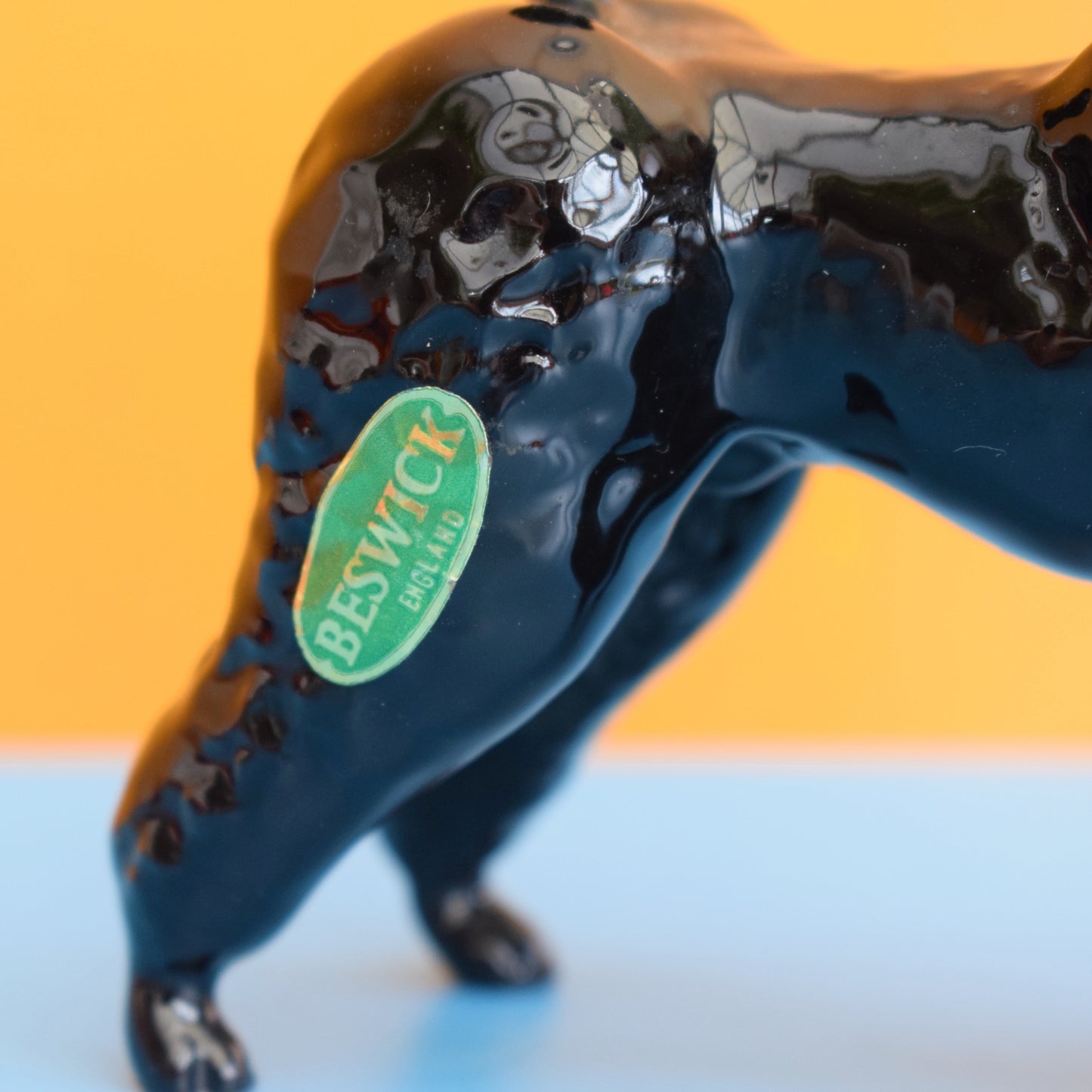 Vintage 1970s Beswick Black Poodle Figure- Green Sticker by Vintage