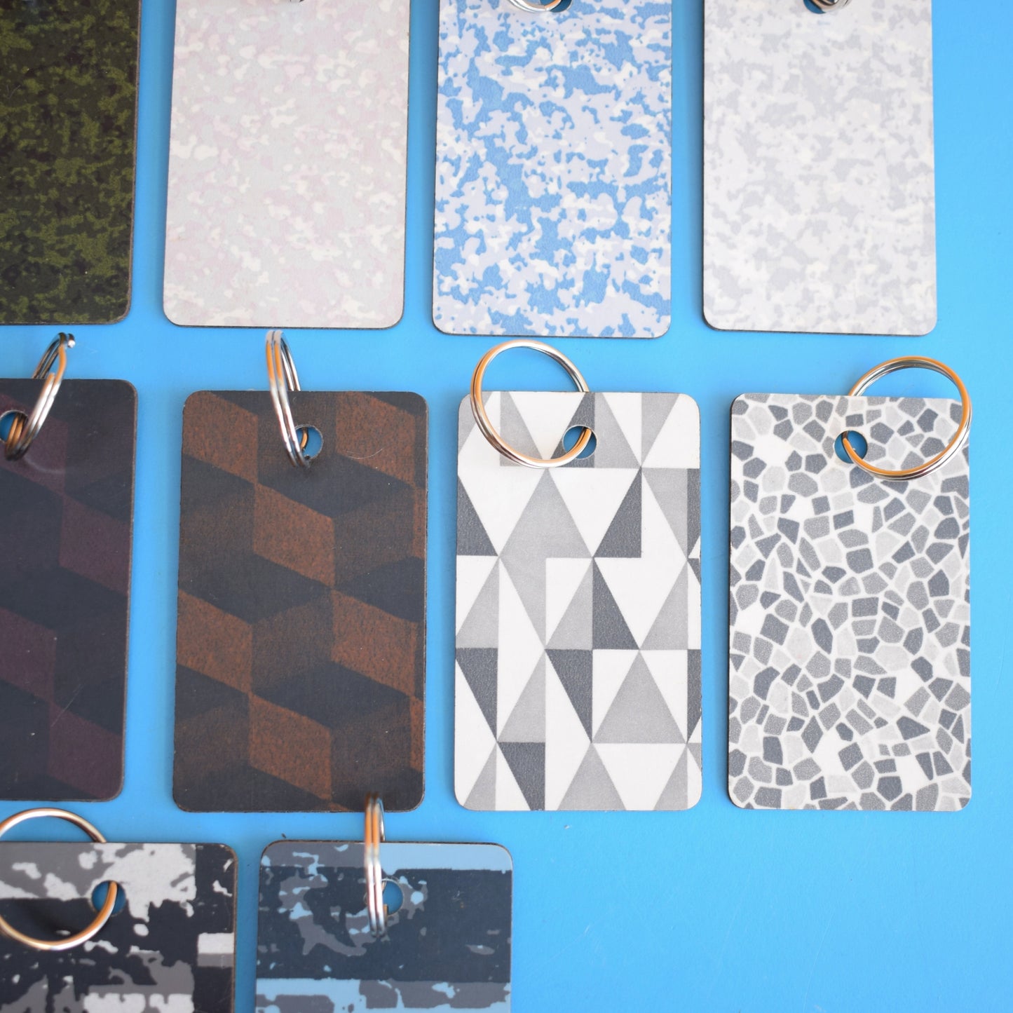 Vintage 1960s Patterned Formica Sample Keyring's - Great Gifts