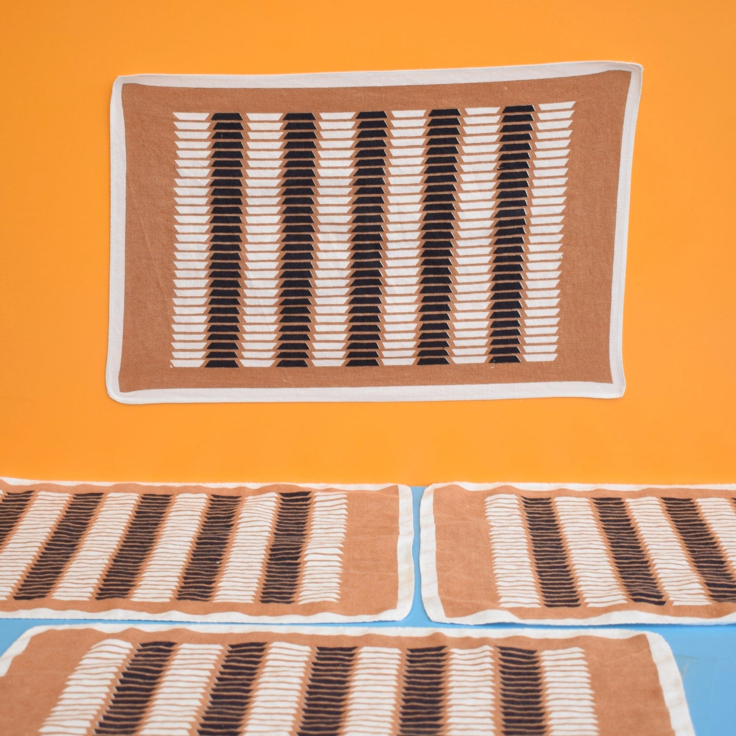 Vintage 1970s Cotton Placemats Set of 4 - Brown by Pineapple Retro