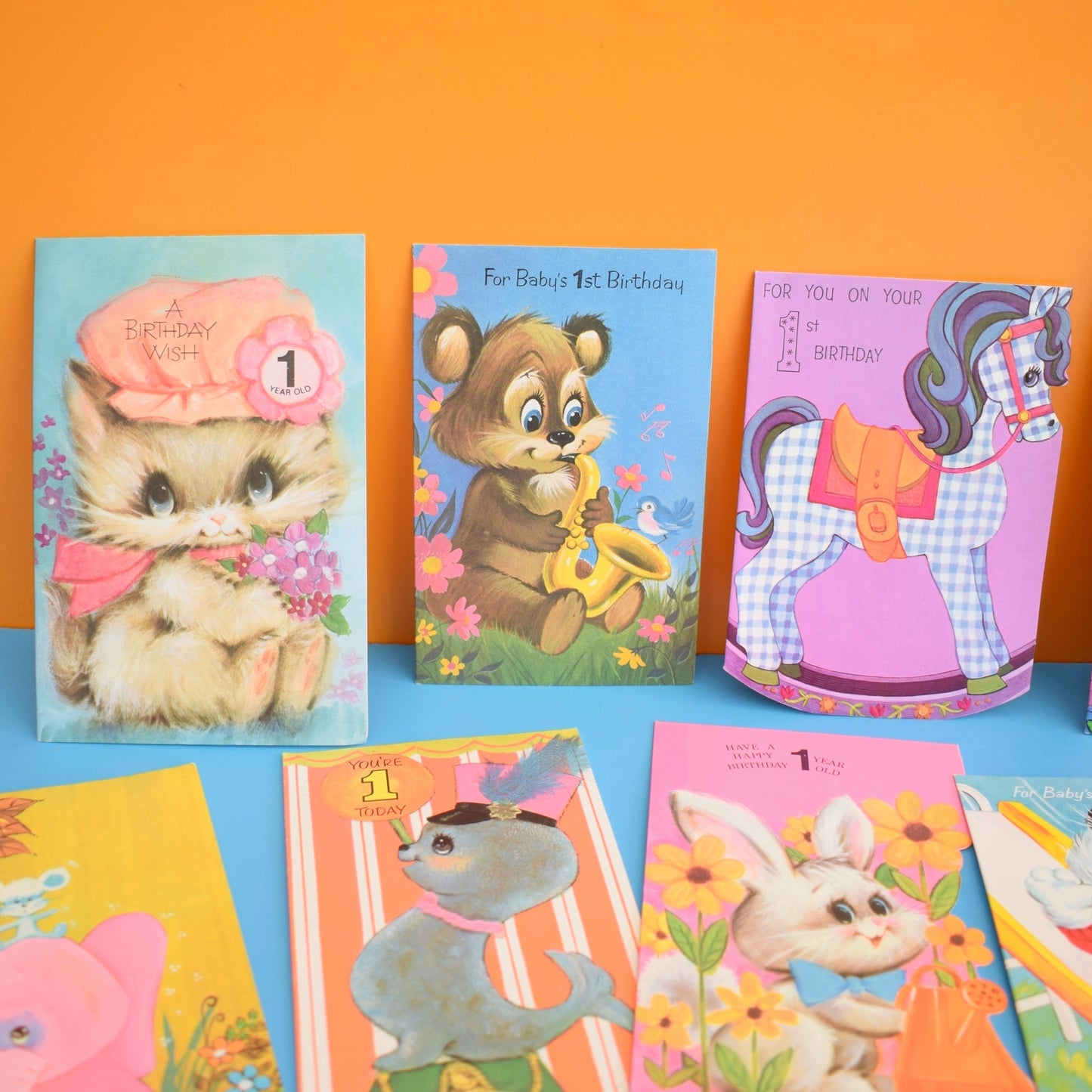 Vintage 1970s Used Birthday Greeting Cards - Animals - Great To Frame/ Craft