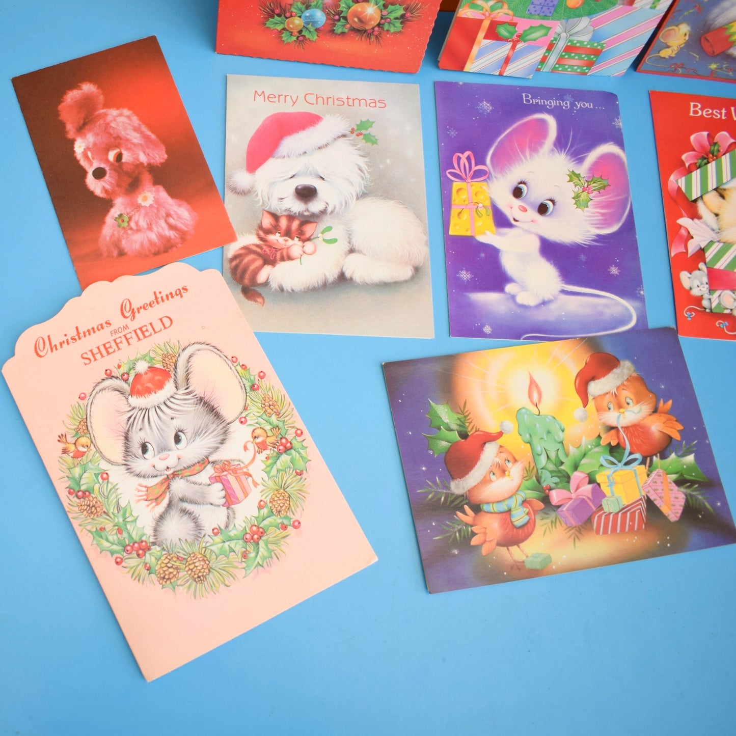 Vintage 1980s Used Christmas Greeting Cards - Animals - Great To Frame/ Craft by Pineapple Retro
