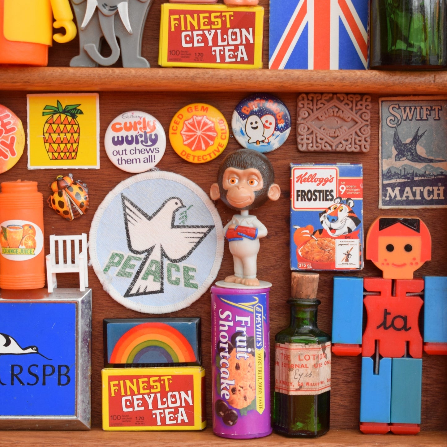 Vintage 1960s Mixed Wooden Wall Art Piece- Vintage Contents