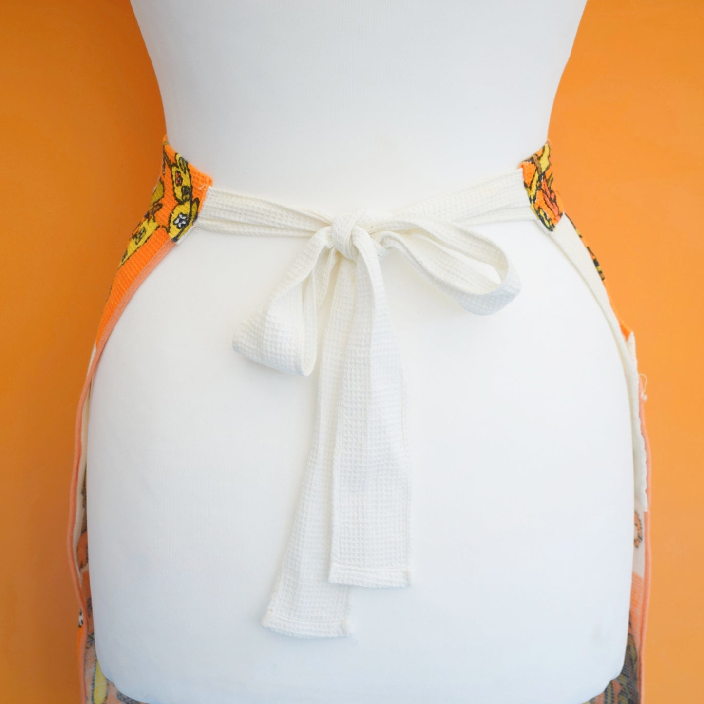 Vintage 1970s Half Apron - Orange Waffle