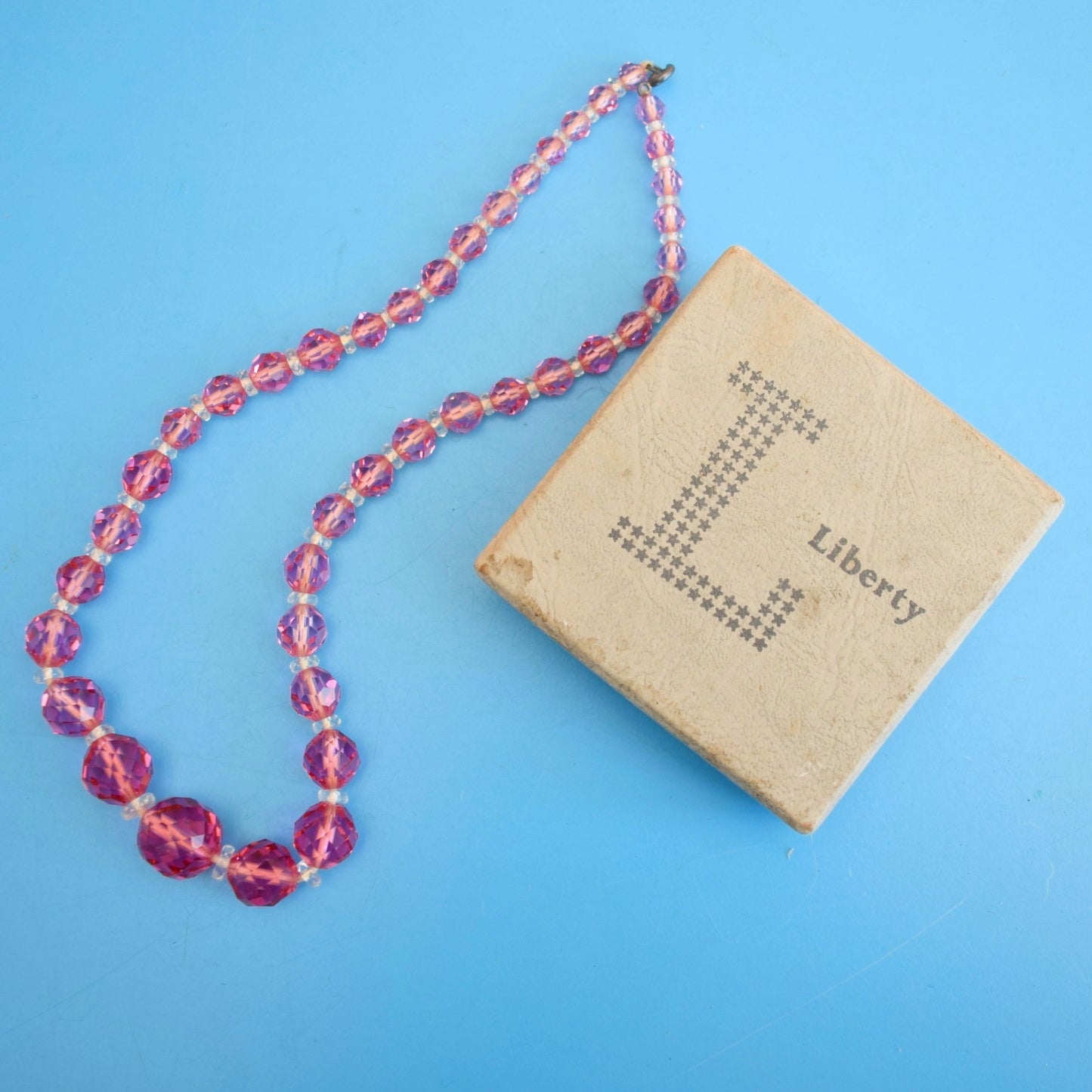 Vintage 1950s Glass /Crystal Necklace - Cranberry Pink - Liberty