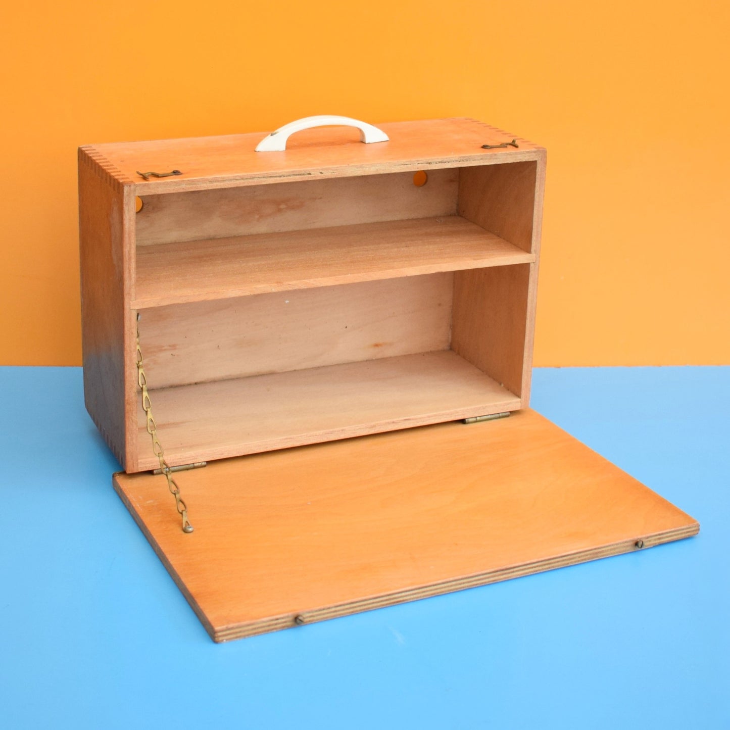 Vintage 1960s First Aid Case / Display Shelf - Wooden