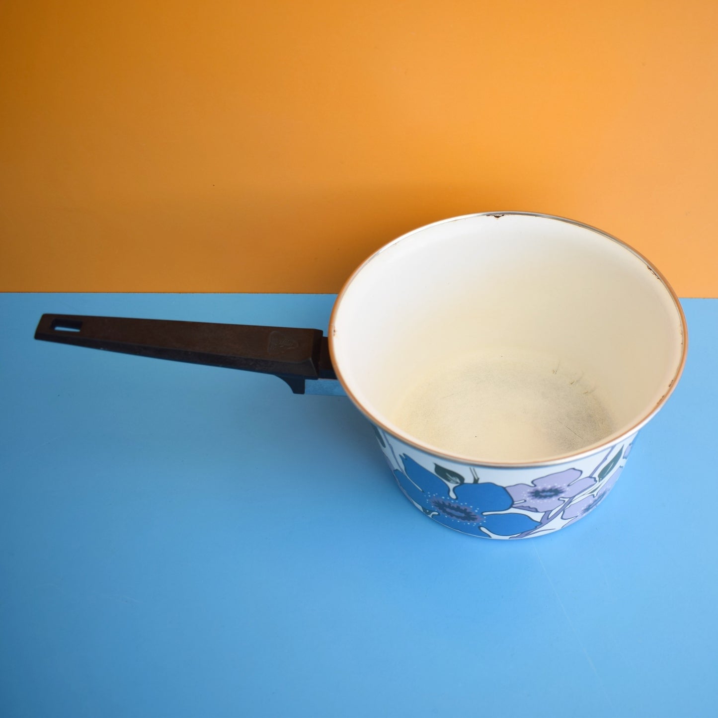 Vintage 1960s Judge Enamel Saucepans - Flower Power - Blue & Purple by Vintage
