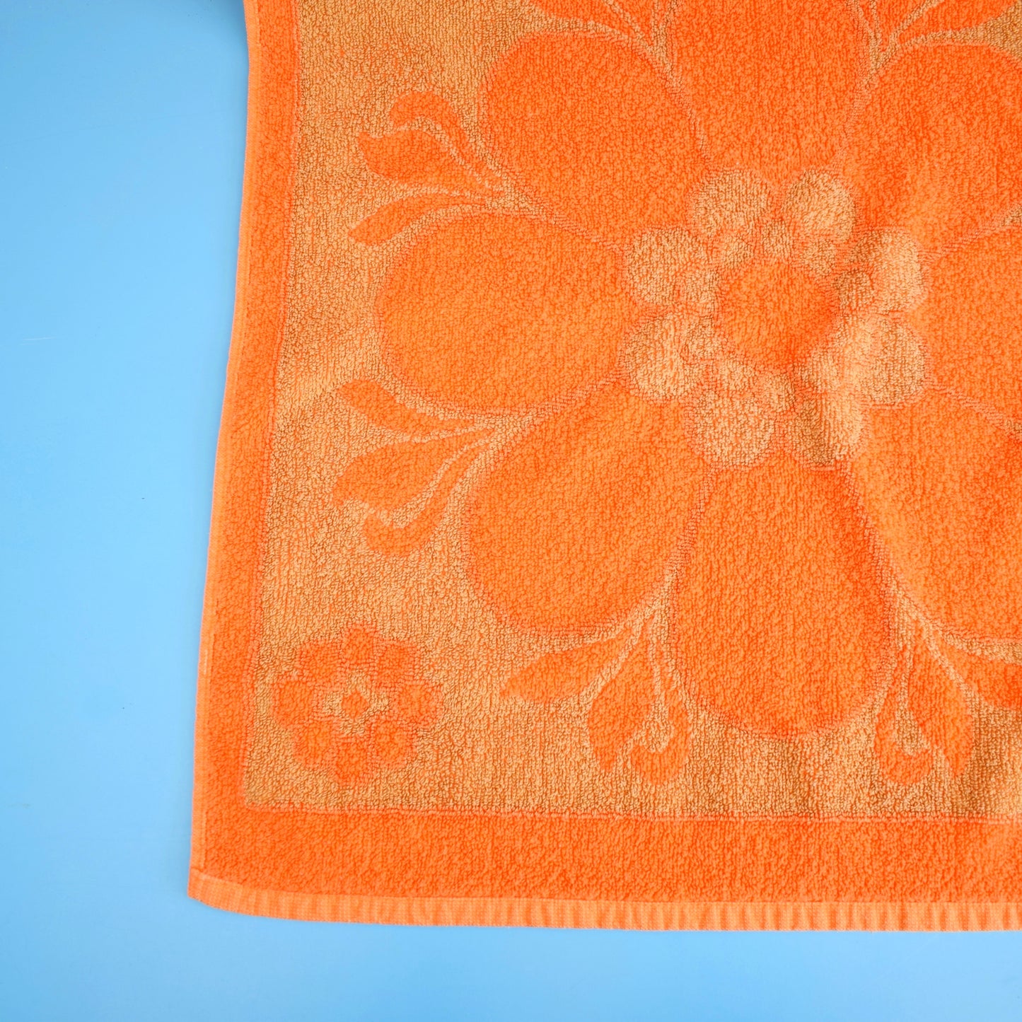 Vintage 1970s Cotton Hand Towel - Orange & Brown Flowers