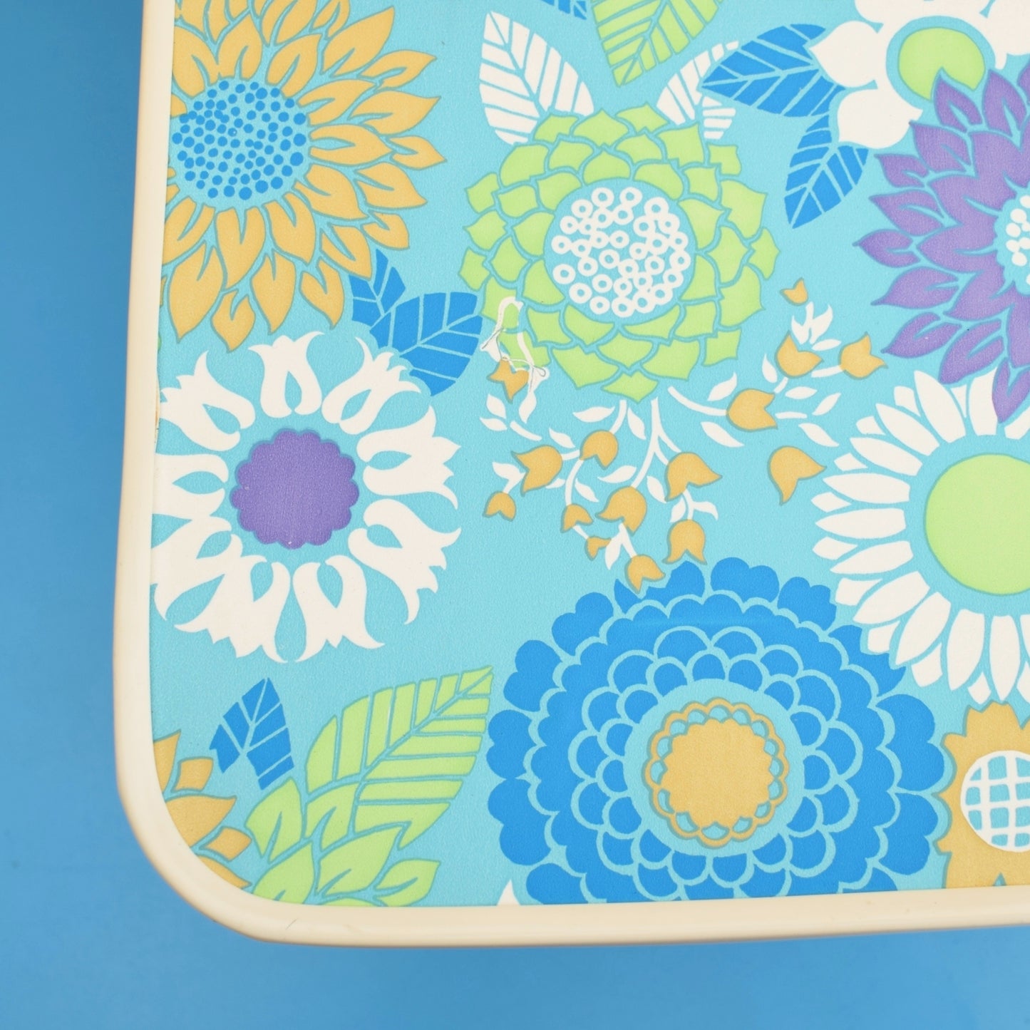 Vintage 1960s Folding Low Table - Flower Power- Blue