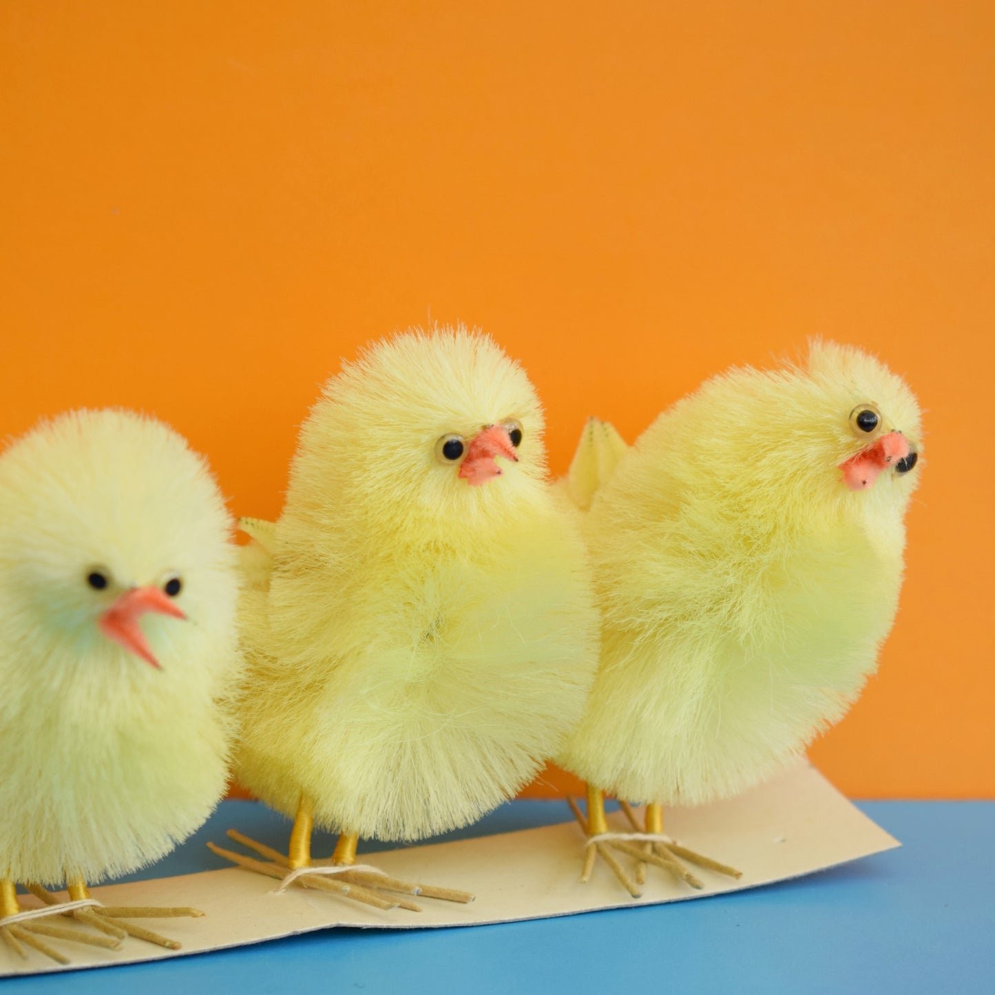 Vintage 1970s Chenille Pipe Cleaner Chicks- Yellow x4