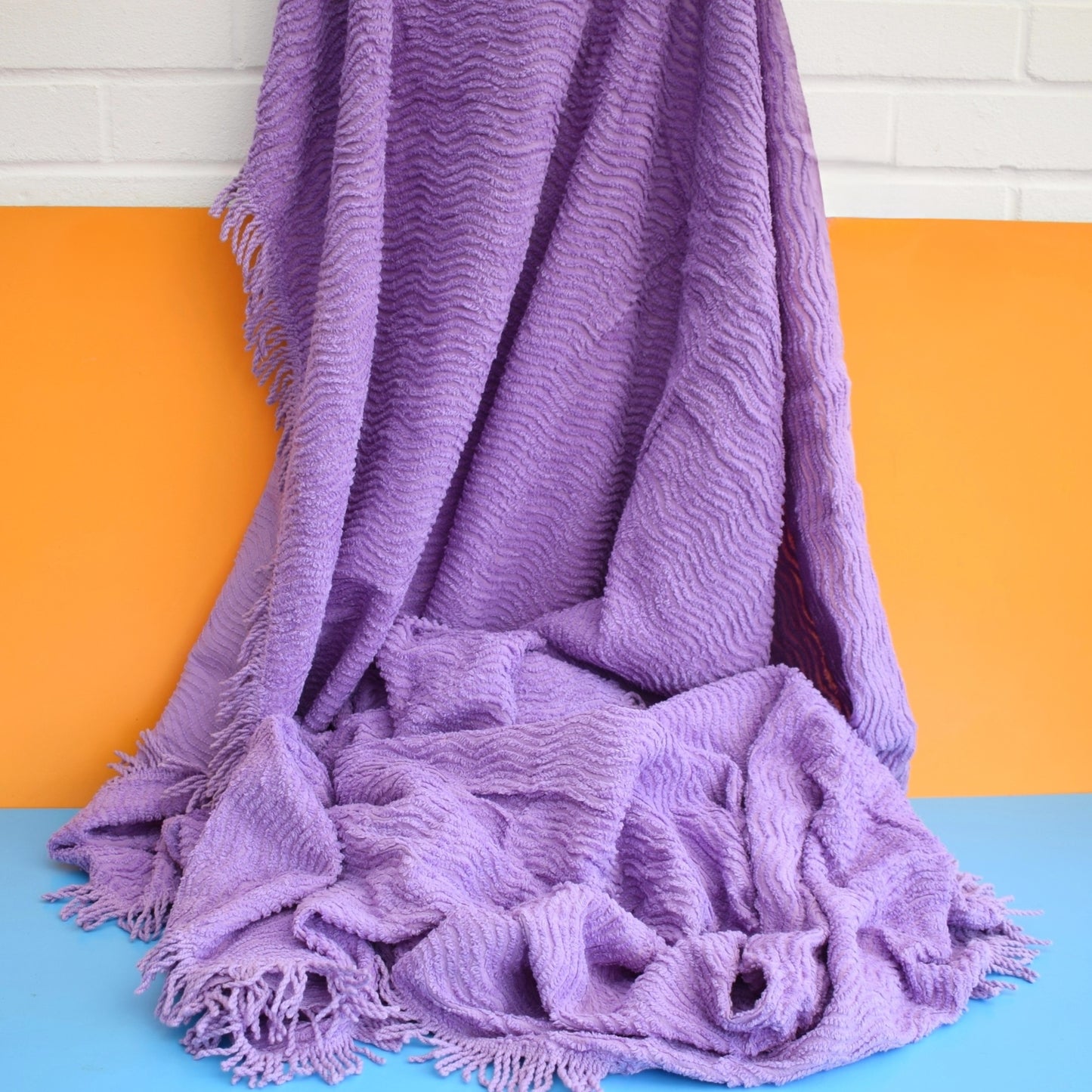 Vintage 1960s Double Bed Cover - Purple Candlewick Bedspread .