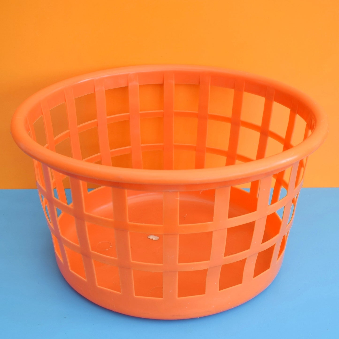 Vintage 1970s Washing Basket - Orange Plastic - Round