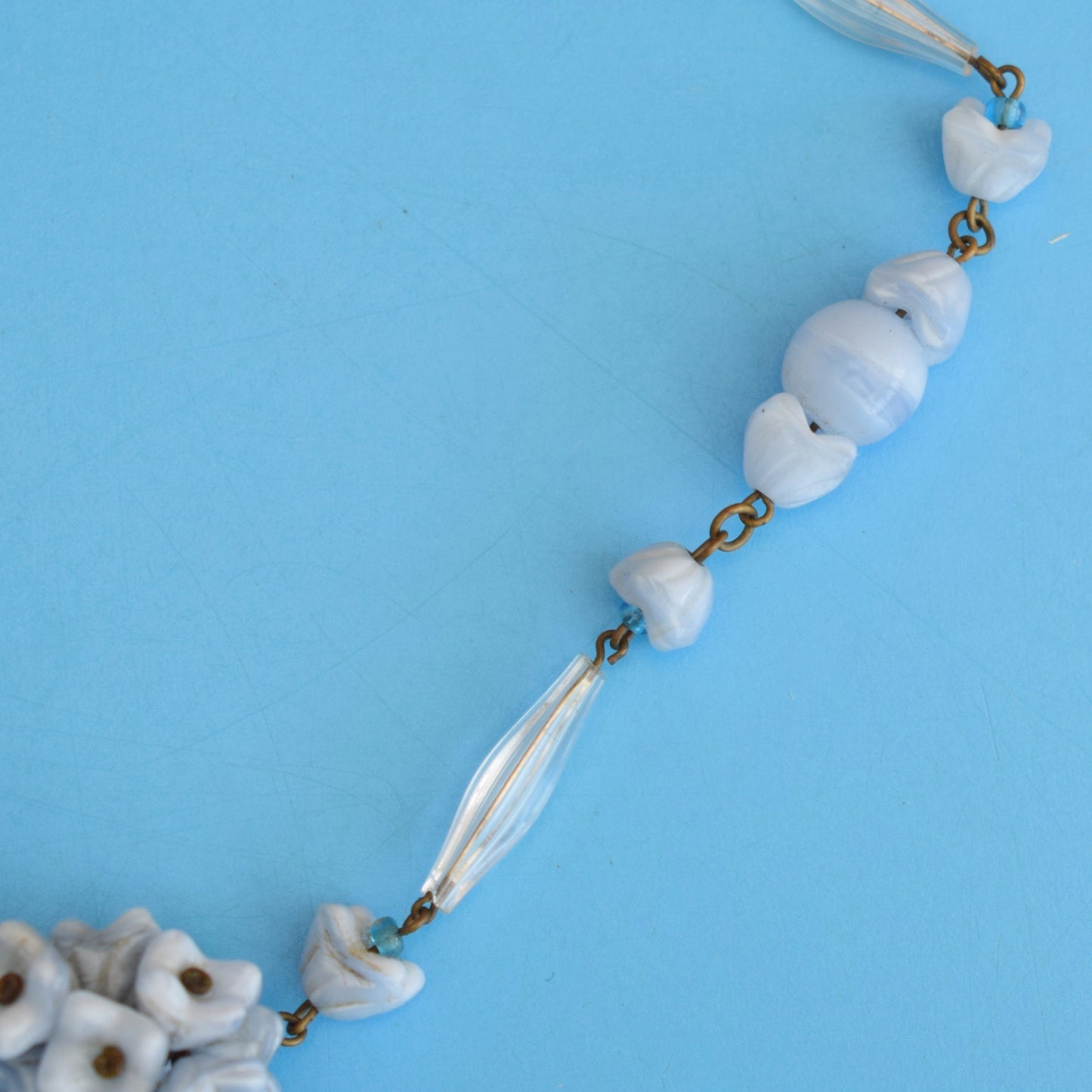 Vintage 1950s Venetian Glass Necklace - Blue Flowers