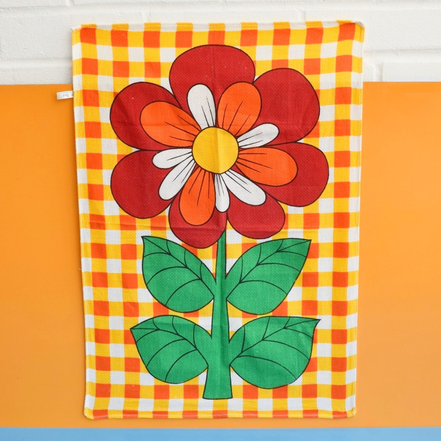 Vintage 1970s Tea Towel - Flower Power - Orange by Pineapple Retro