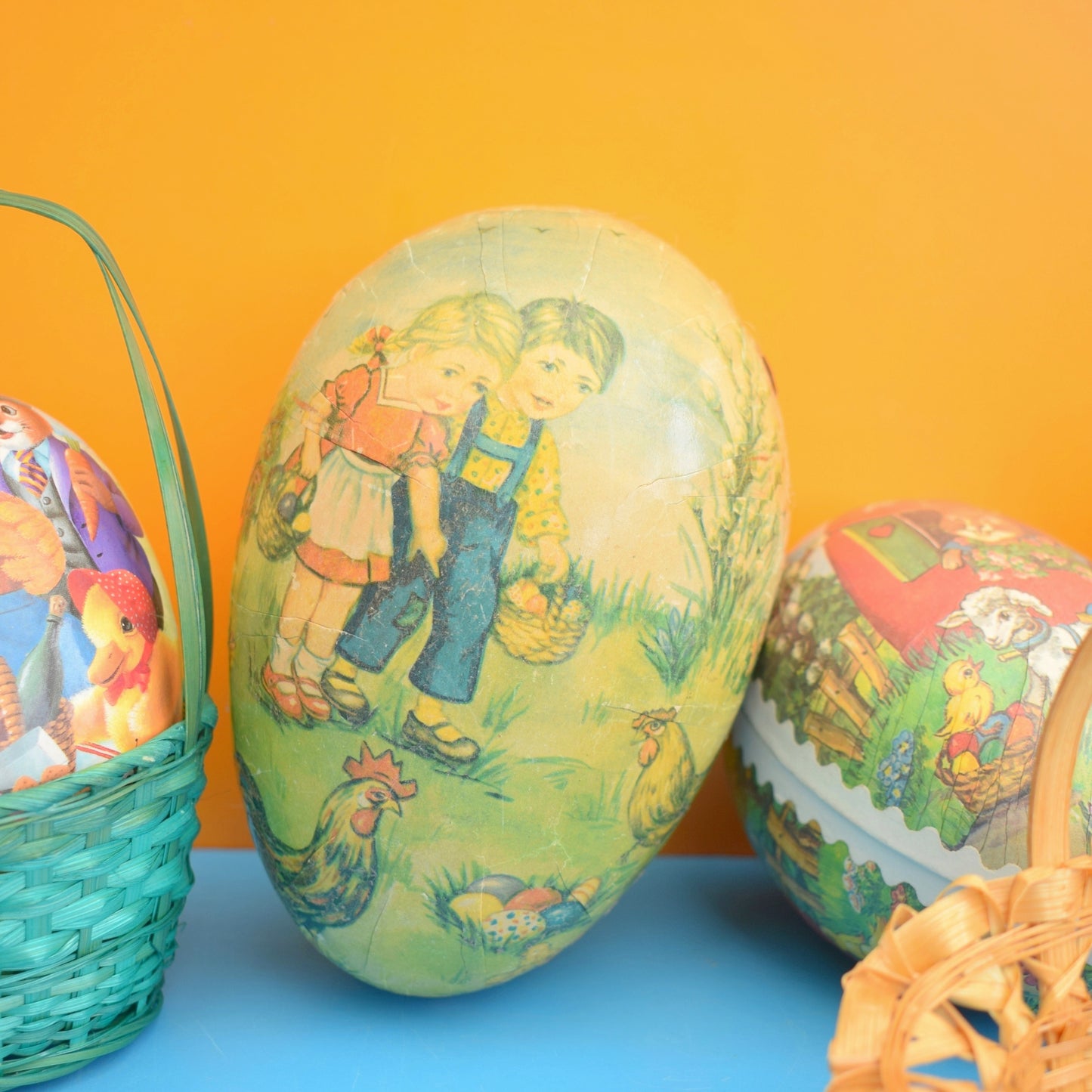 Vintage 1960s Cardboard Gift Box Egg Shaped & Easter Bunny Inside - Easter