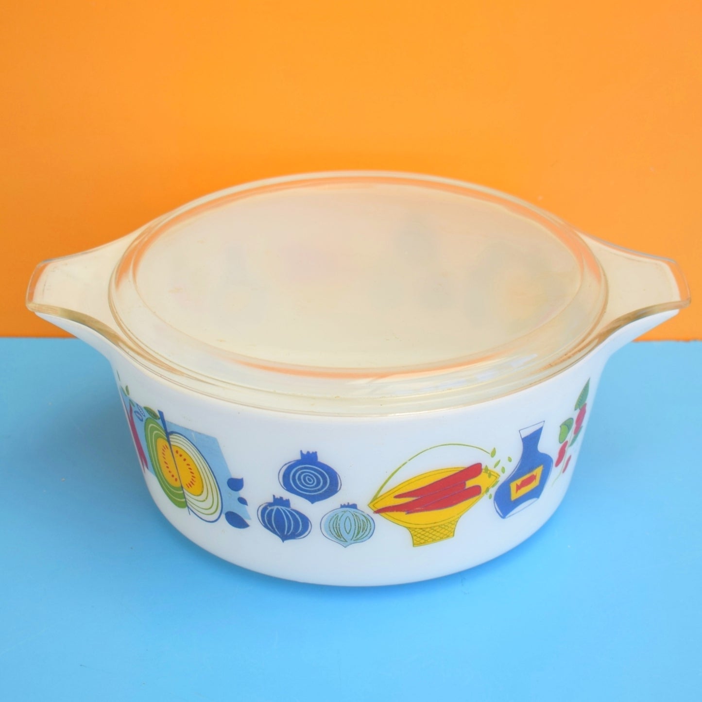 Vintage 1960s Pyrex Fiesta Large Casserole Dish & Lid