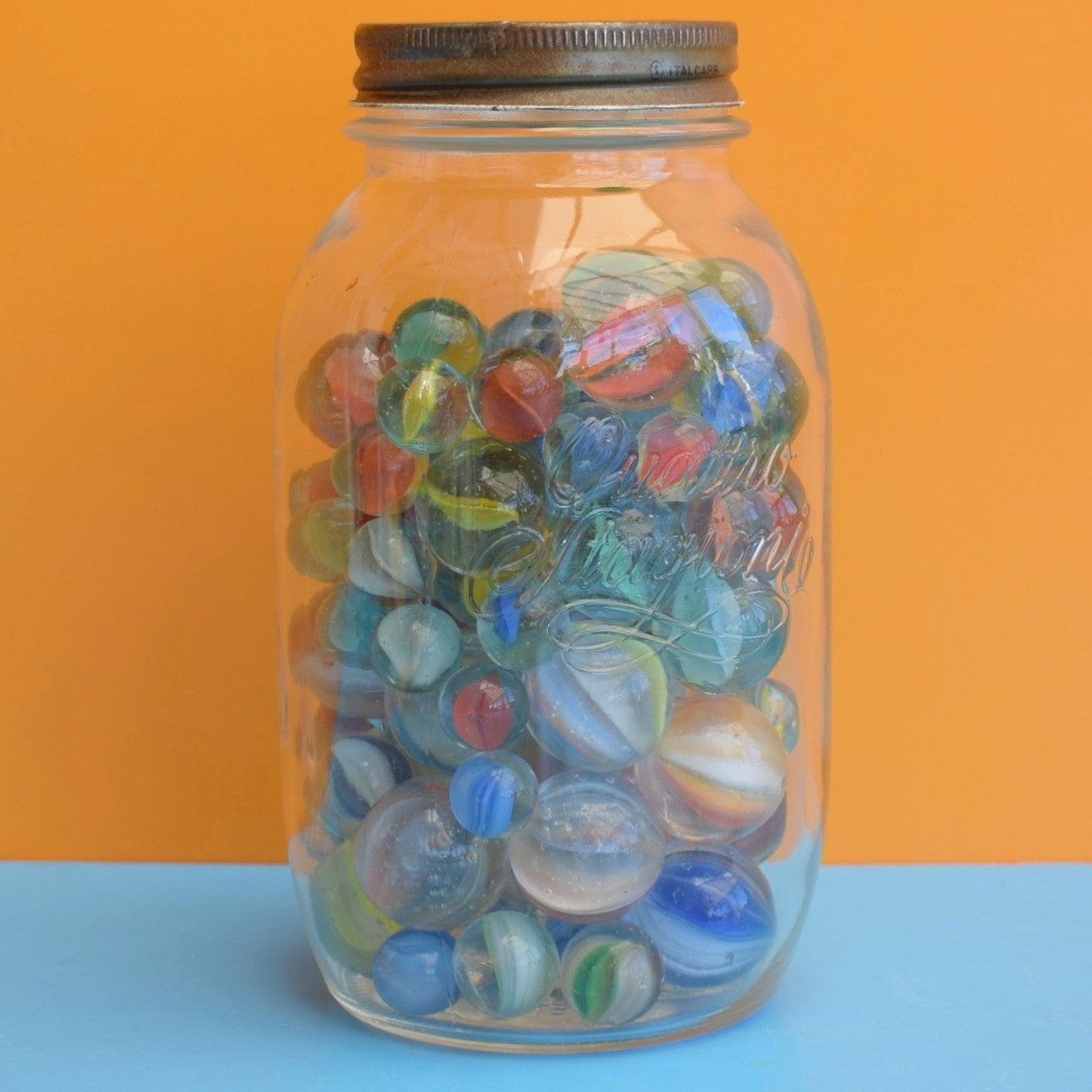 Vintage 1970s Glass Marbles - & Jar by Pineapple Retro