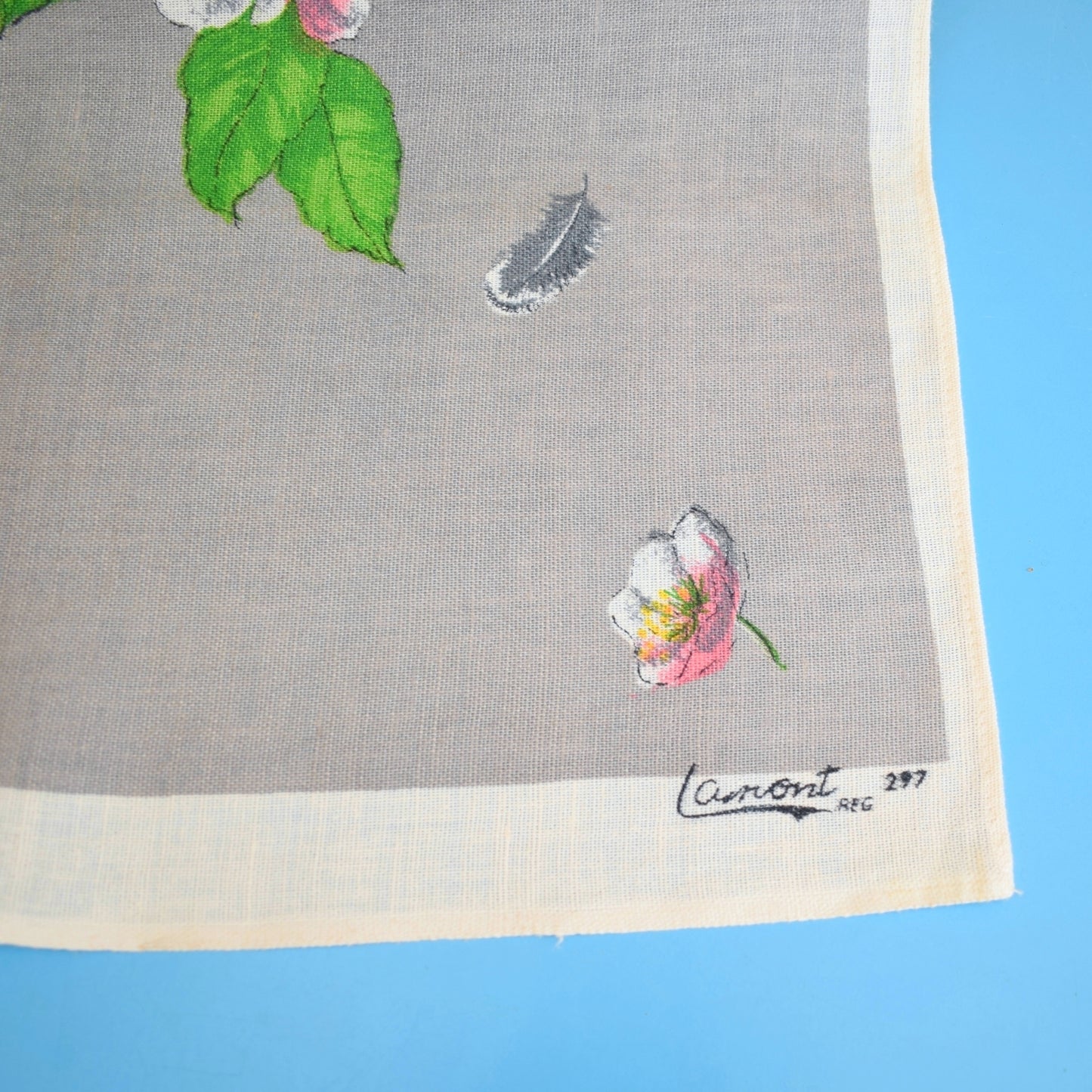 Vintage 1960s Tea Towel - Budgies - Grey by Vintage