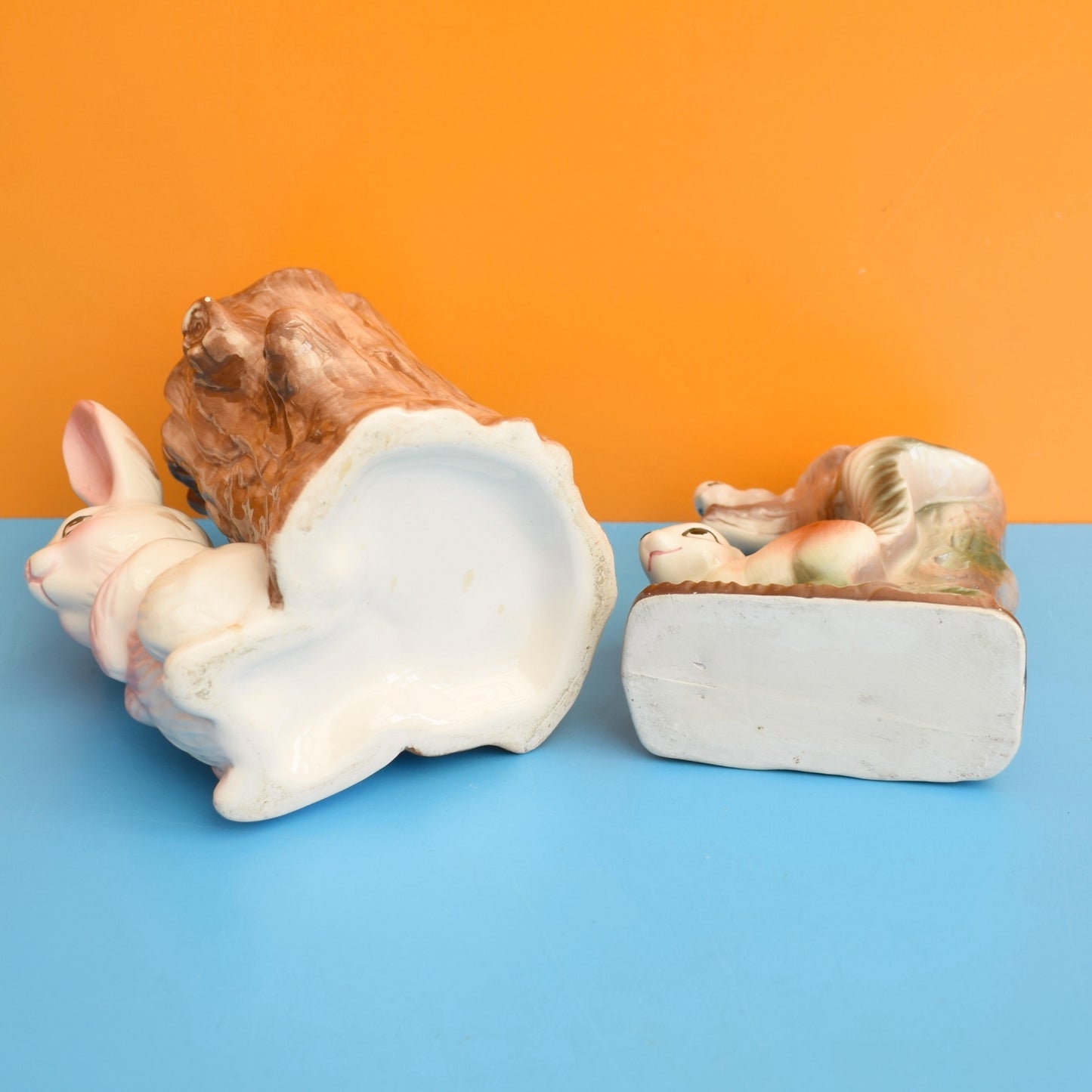 Vintage 1960s Kitsch Ceramic Tree Trunk Bunny Or Squirrel Vase