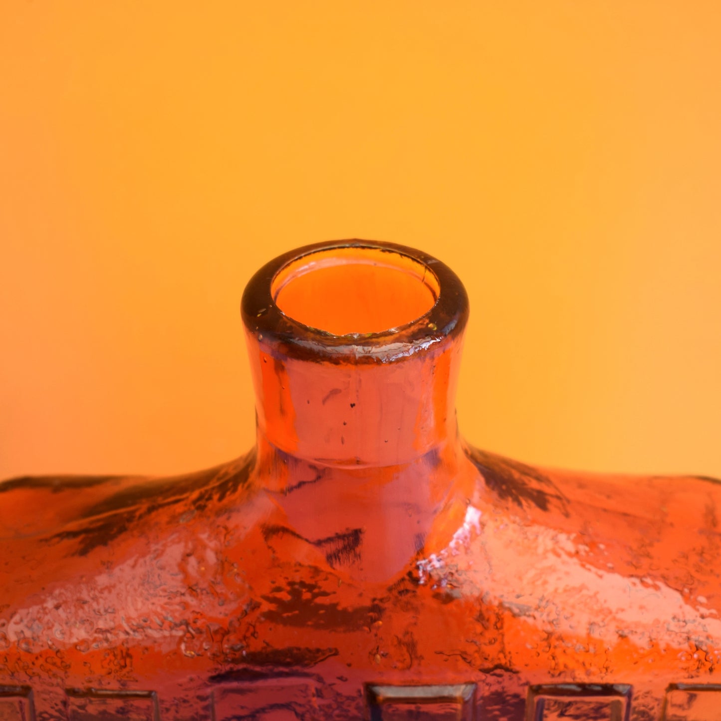 Vintage 1960s Italian Glass Square Genie Bottle - Orange
