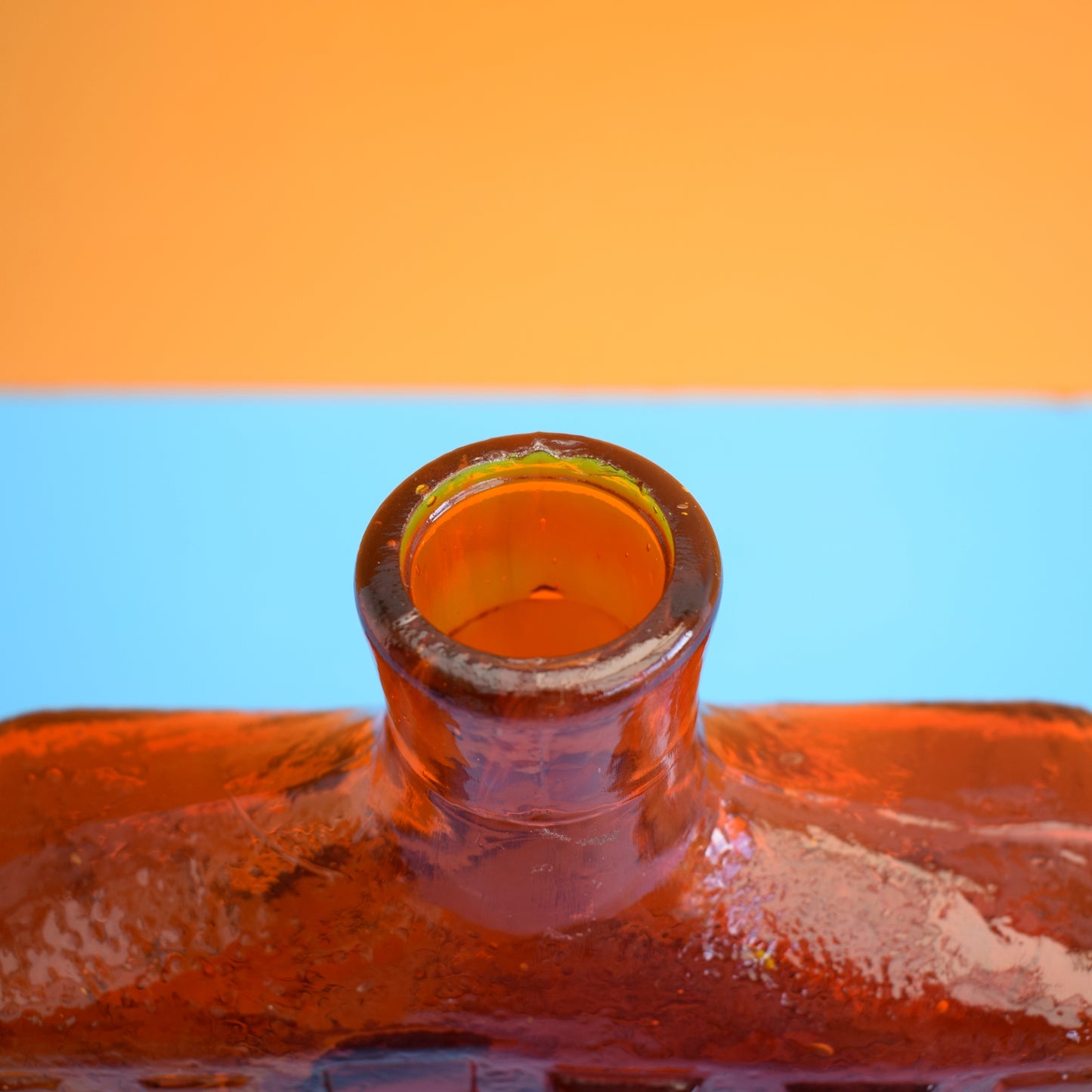 Vintage 1960s Italian Glass Square Genie Bottle - Orange