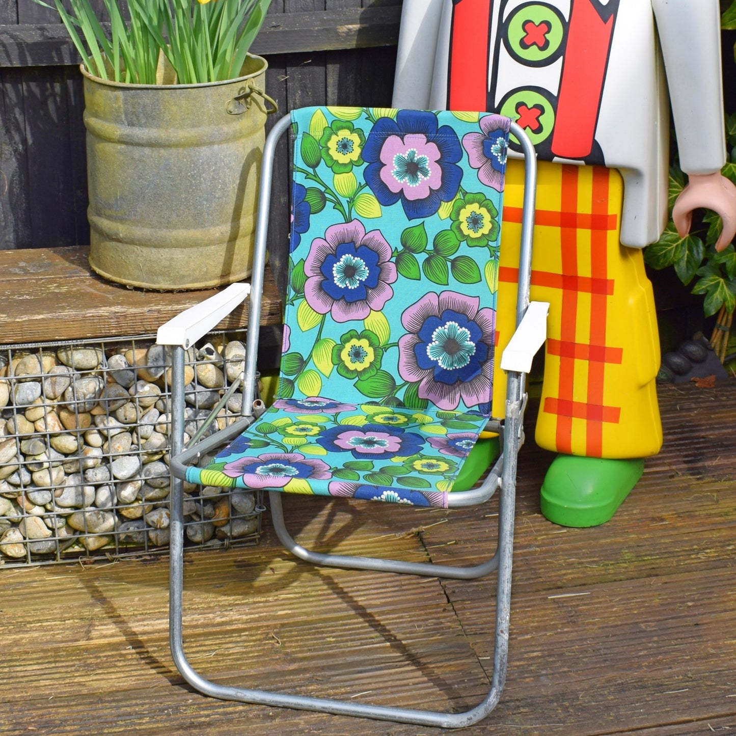 Vintage 1960s Garden Chair - Flower Power - Purple & Blue