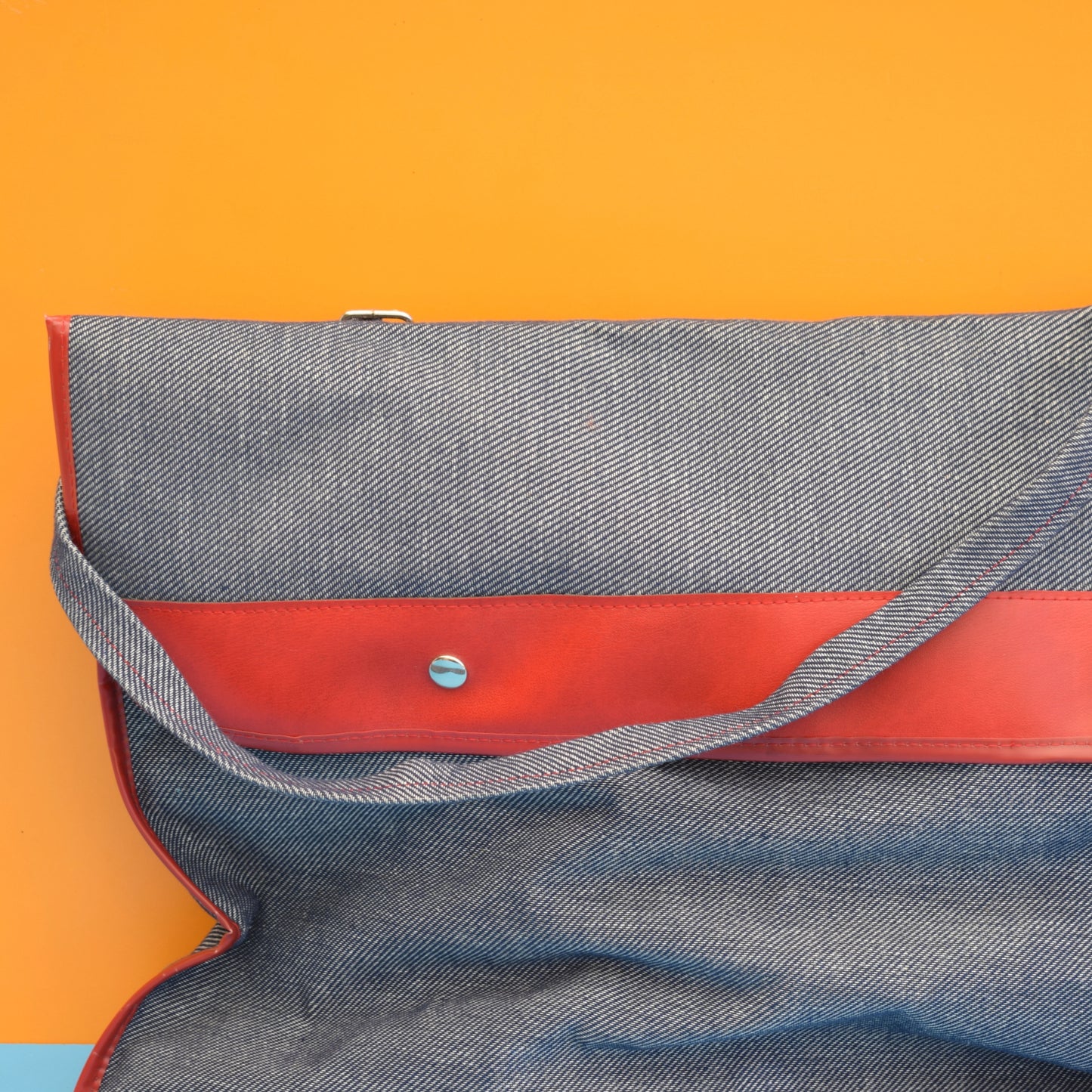 Vintage 1970s Large Art Folder / Bag- Denim / Red - Sketch Pad / Vinyl Records