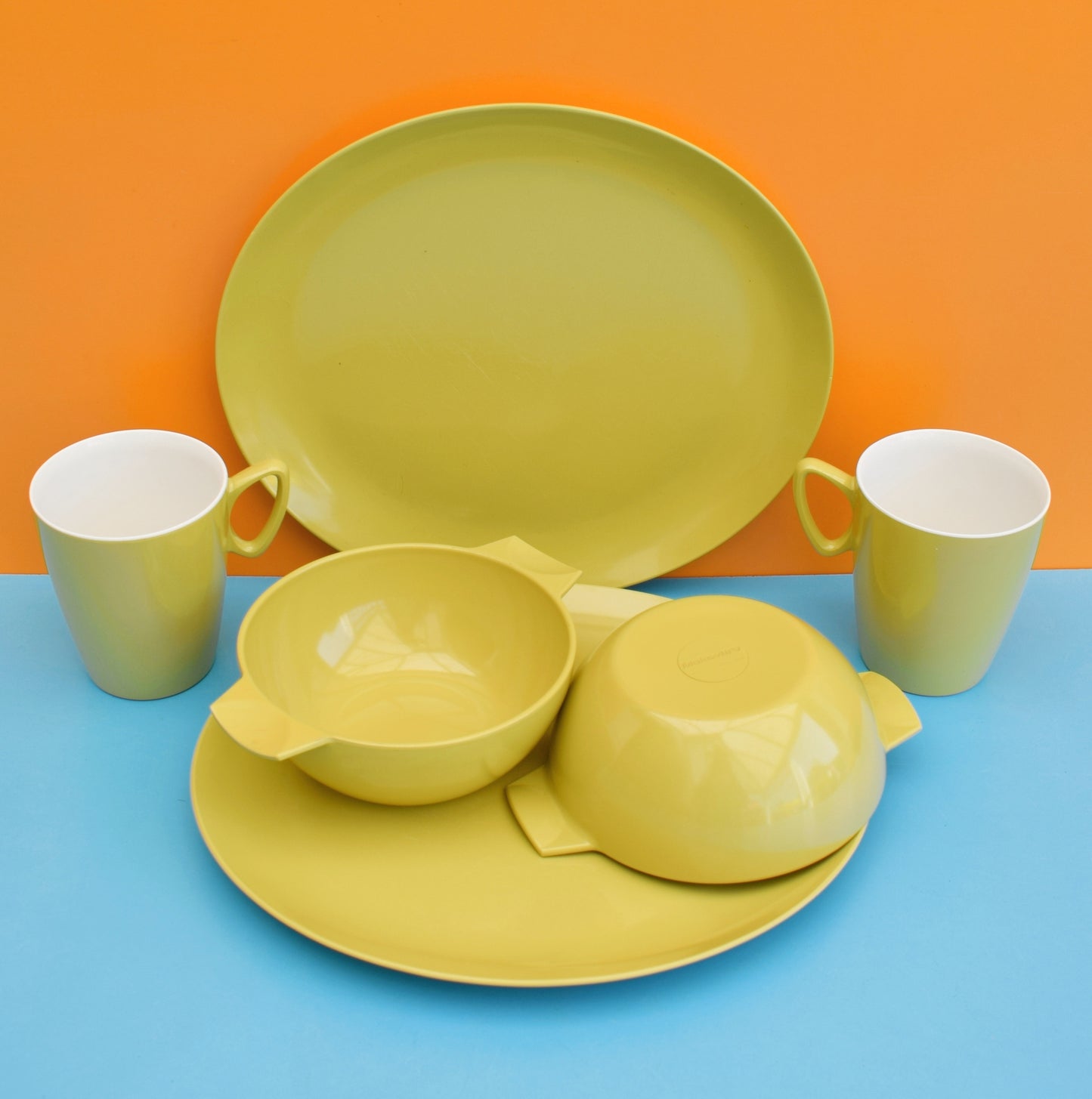 Vintage 1960s Melamine Plastic Mugs, Plates & Bowls - Apple Green by Pineapple Retro