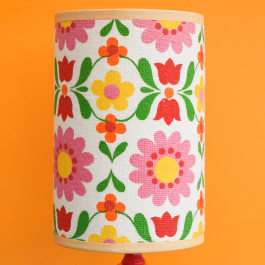 Vintage 1960s Table Lamp - Flower Power Lamp Shade - Orange & Pink