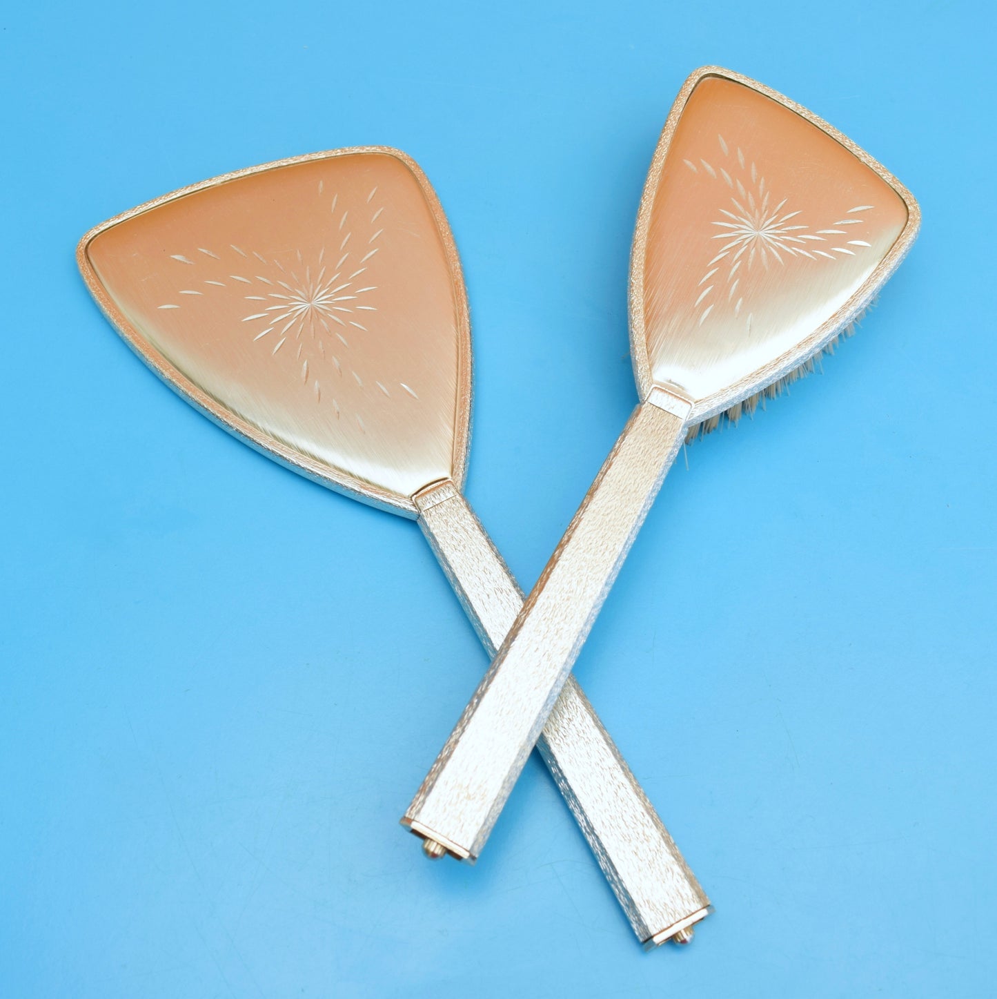 Vintage 1960s Aluminium Hand Mirror / Hair Brush by Vintage