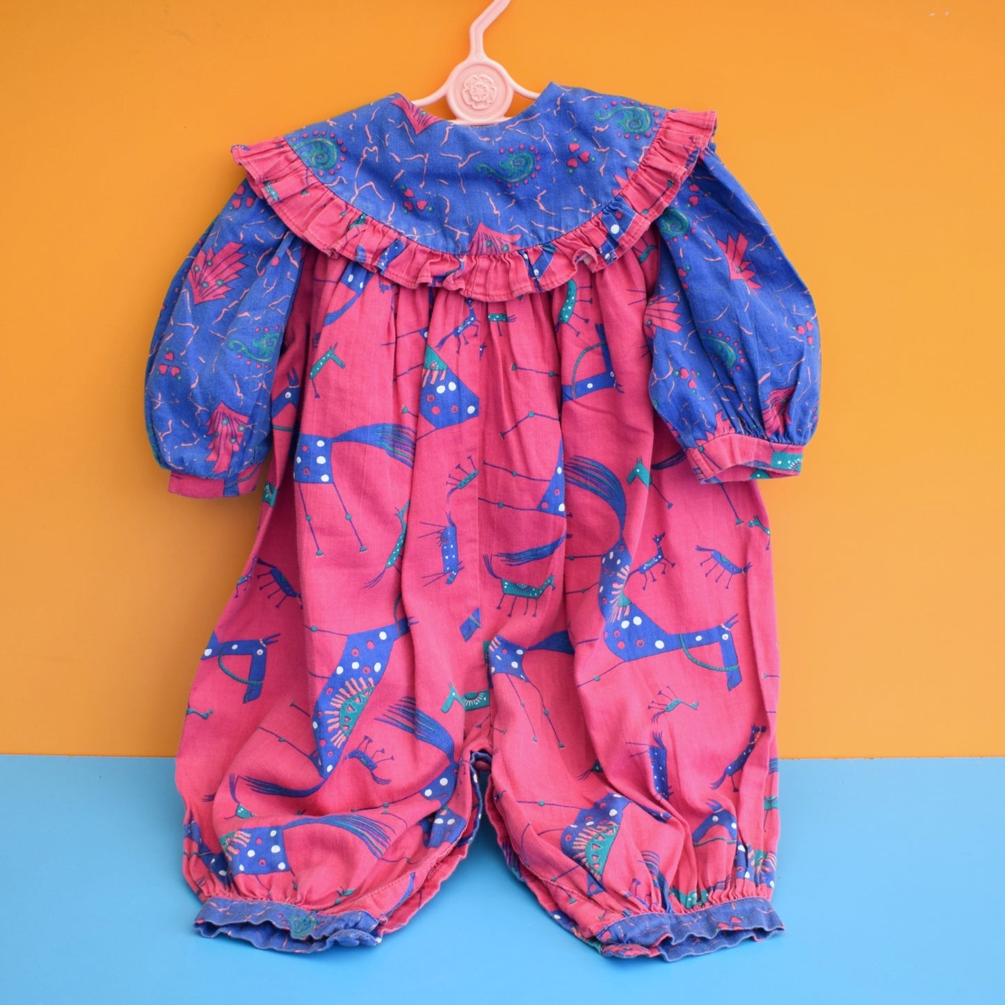Vintage 1980s Baby Romper - Little Darlings - 1 yr - Pink & Blue