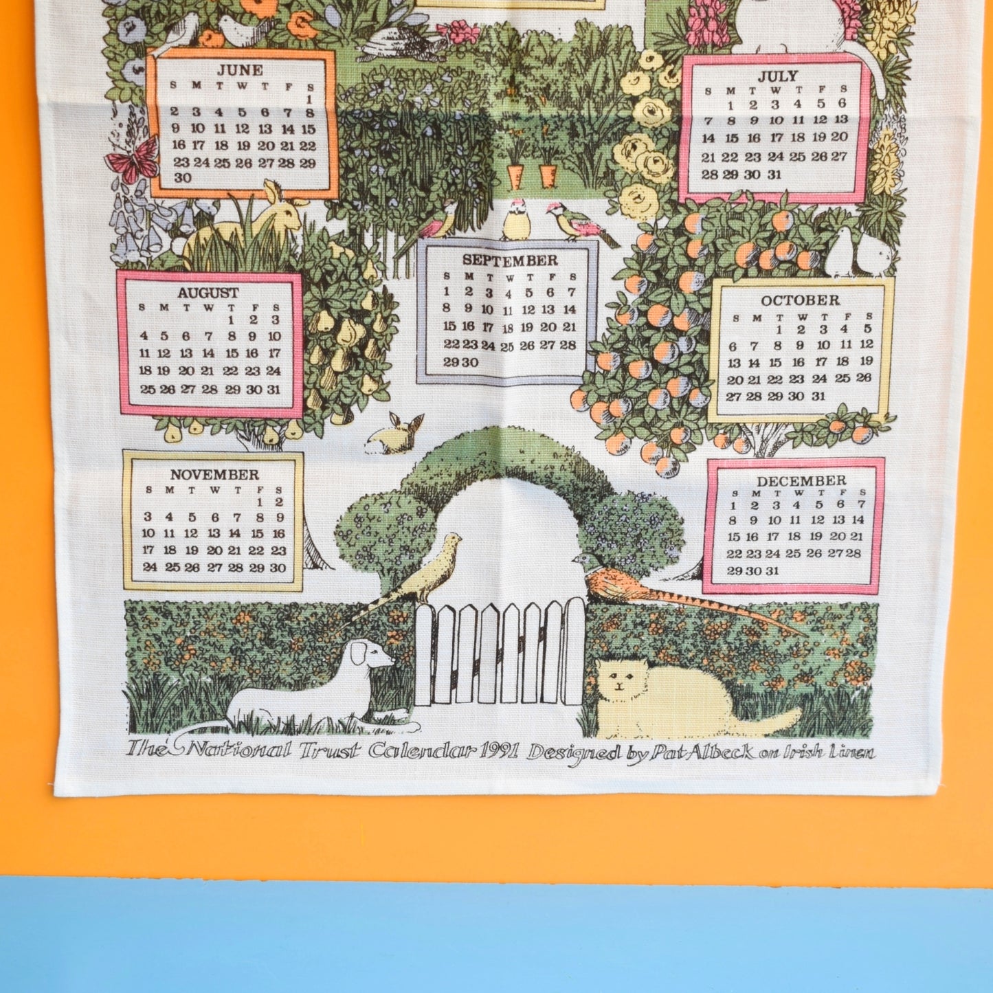 Vintage 1990s Tea Towel - Pat Albeck- 1991 Calendar