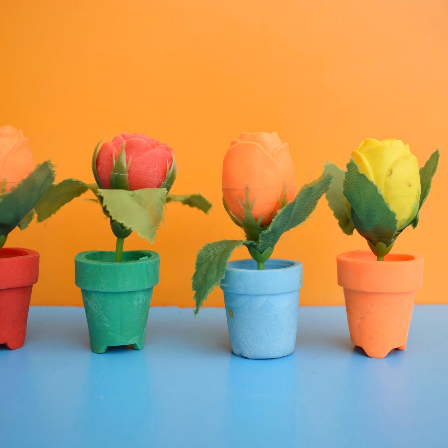 Vintage 1980s Collectable Erasers / Rubbers - Flowers In Pots