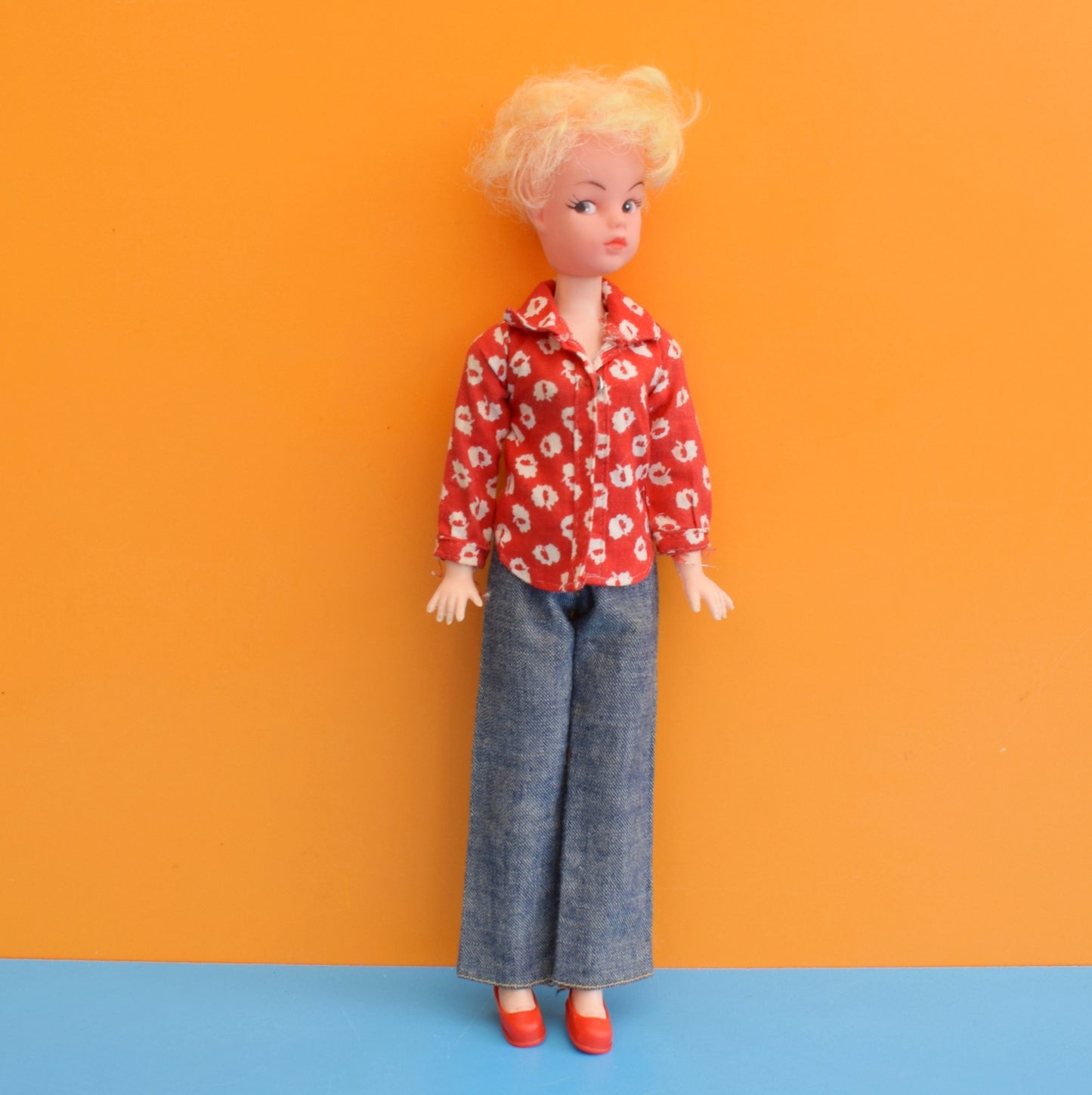 Vintage 1970s Sindy Doll Separates Outfit- Red Shirt & Jeans by Pineapple Retro