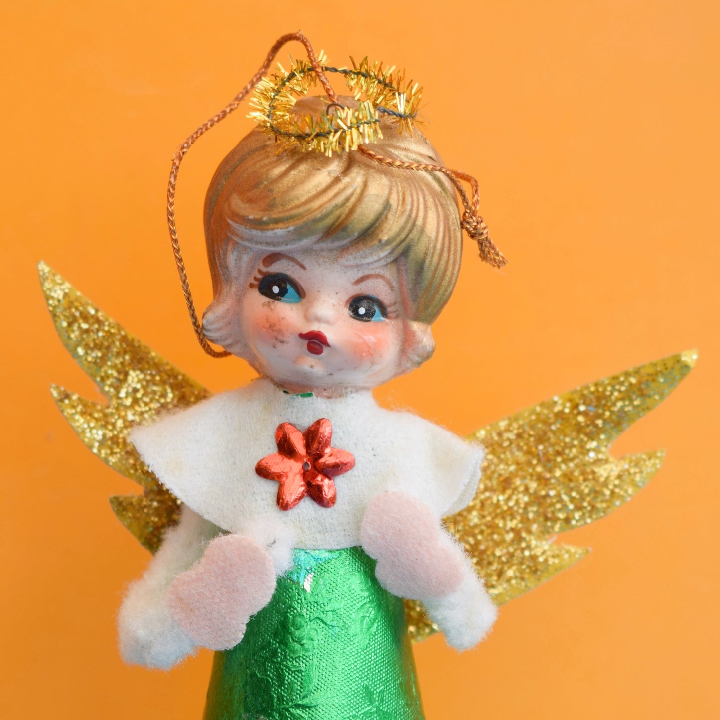 Vintage 1970s Kitsch Angel / Fairy Figure - Green Dress
