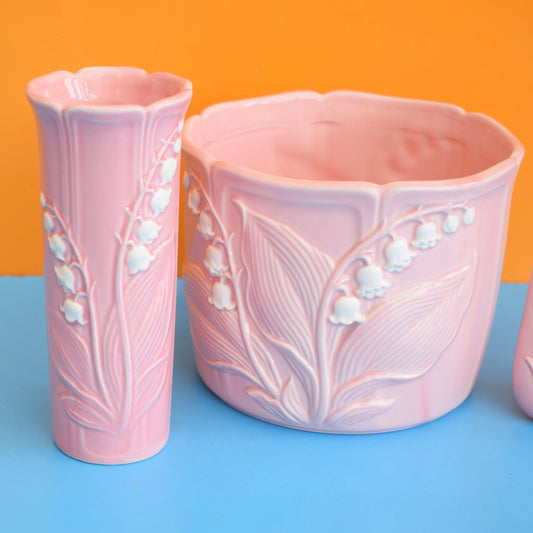 Vintage 1980s Ceramic Set- Planter, Vase & Picture Frame - Pink
