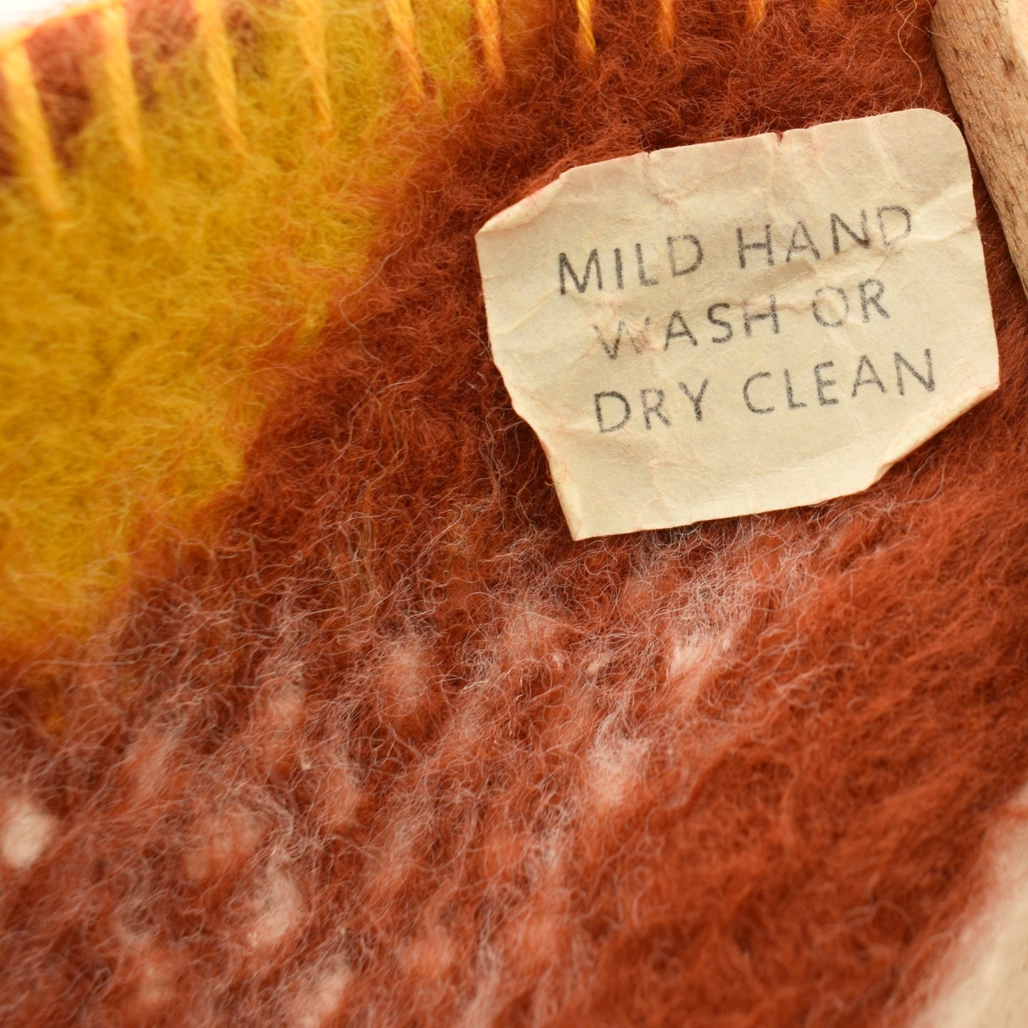 Vintage 1970s Soft Blanket - Mustard & Brown