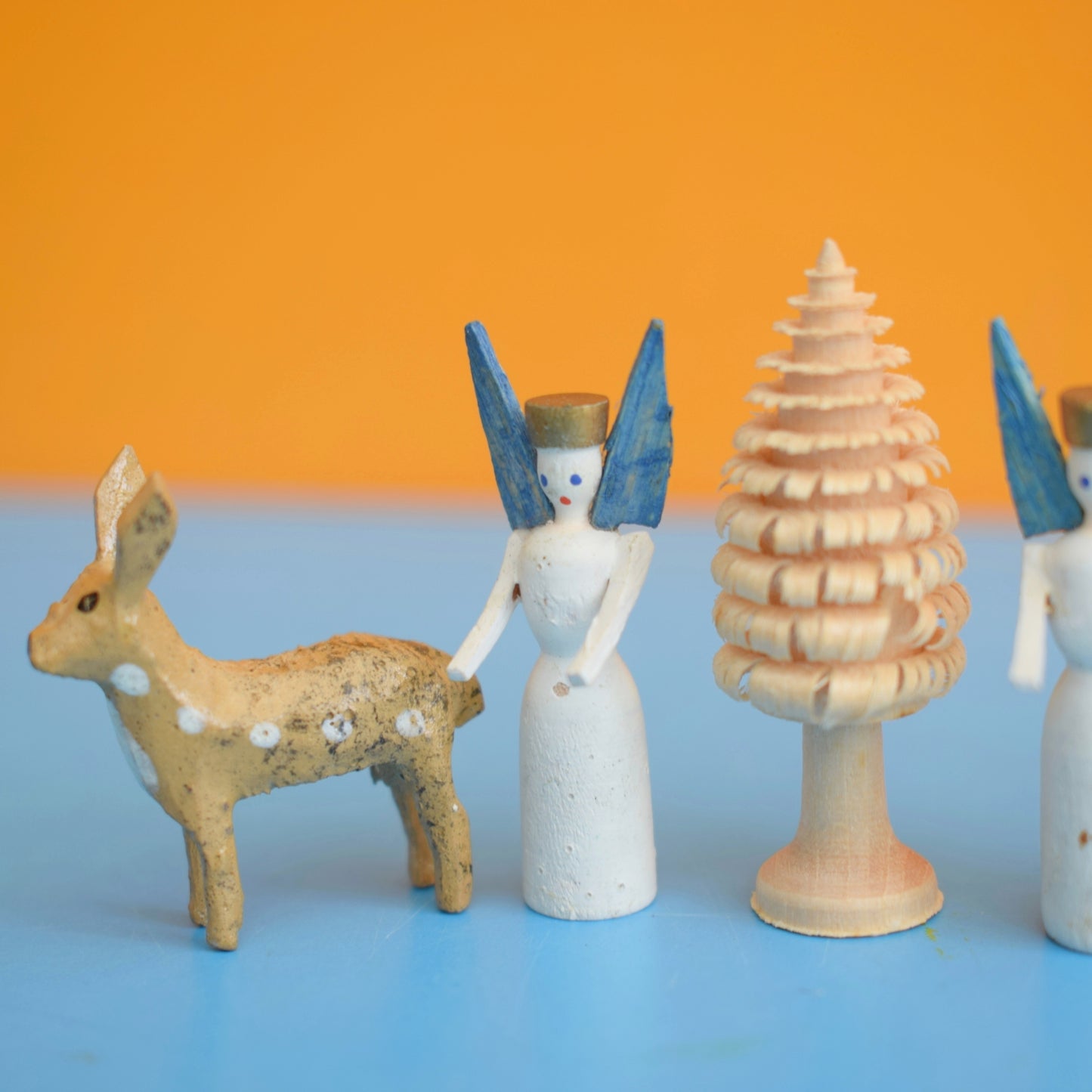 Vintage 1950s Tiny Erzgebirge German Wooden Christmas Trees/ Angels/ Bambi