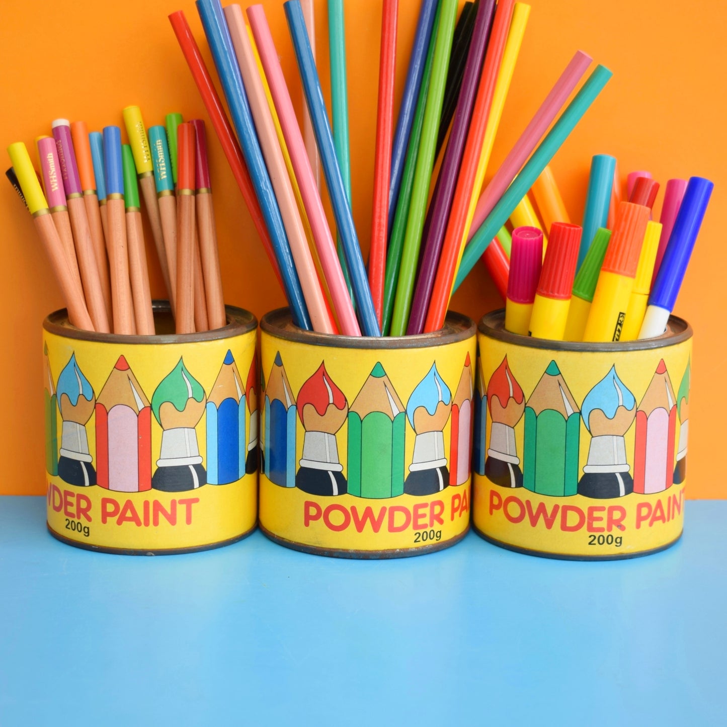 Vintage 1980s Powder Paint Metal Tins / Storage Tins - Rainbows by Pineapple Retro