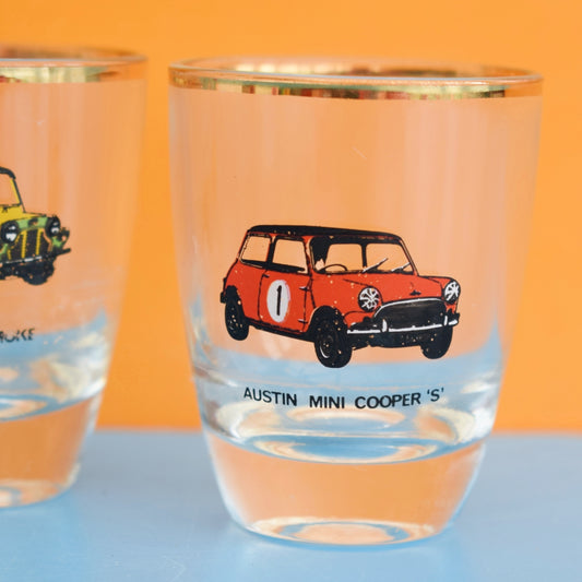 Vintage 1960s Shot Glasses - Different Mini Cars x4